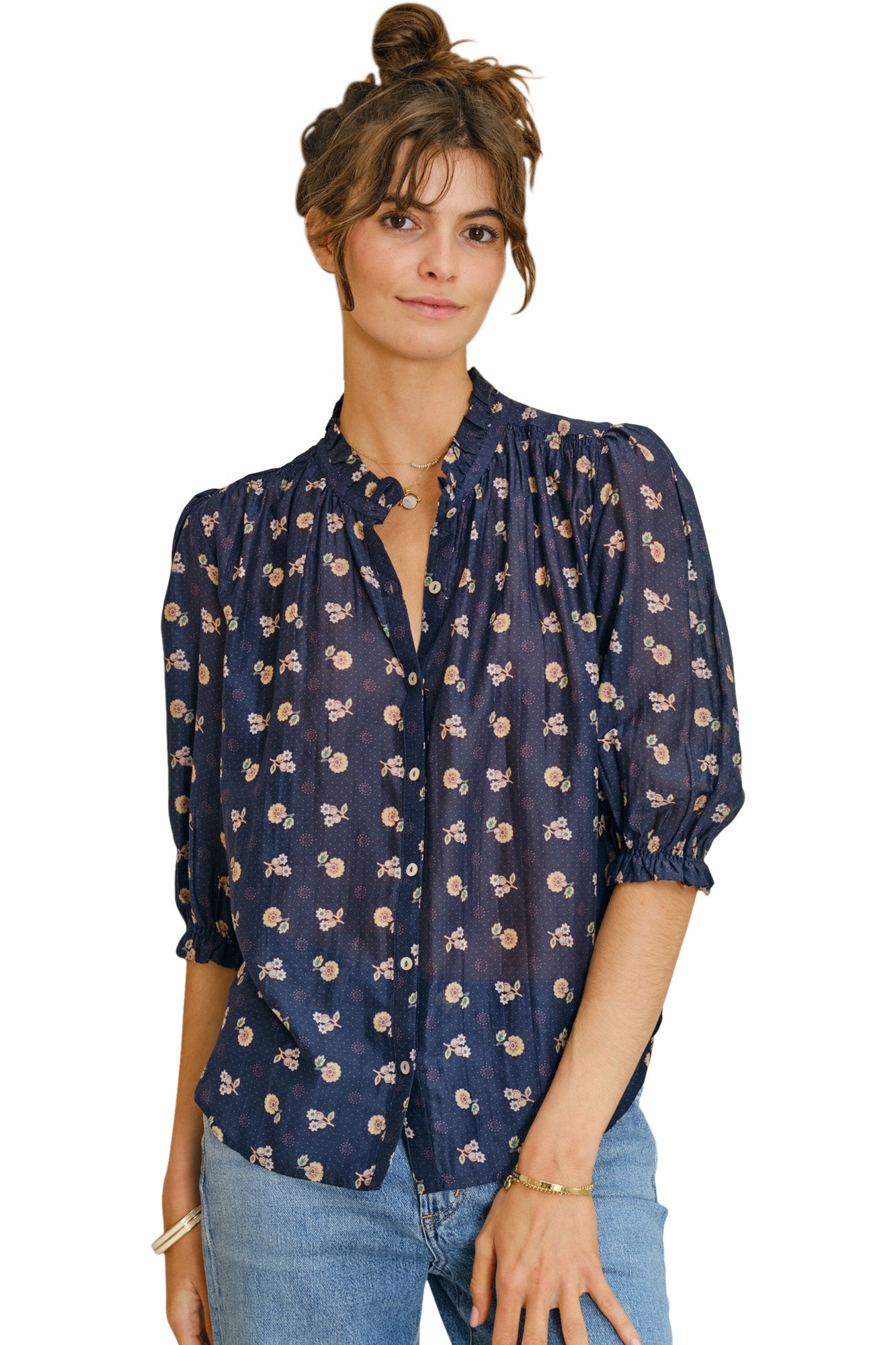 M.A.B.E Dulcie Long Sleeve Top in Navy