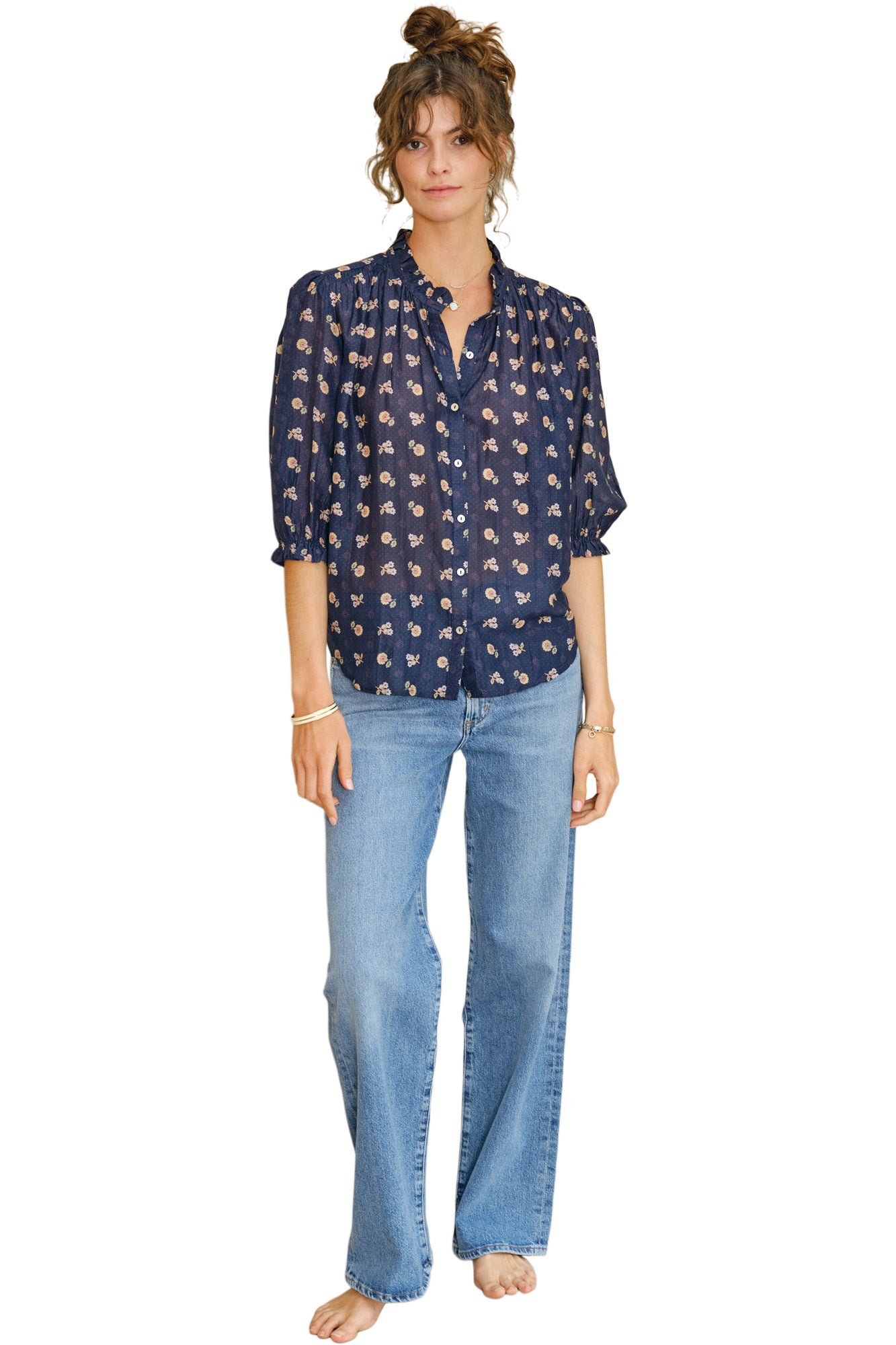 M.A.B.E Dulcie Long Sleeve Top in Navy