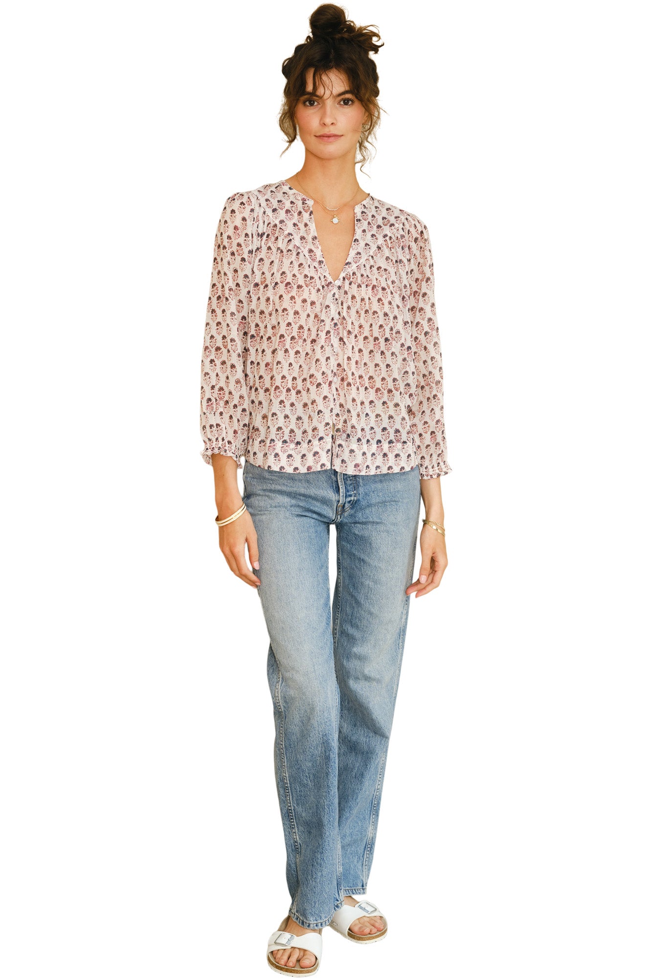 M.A.B.E Kiki Printed Long Sleeve Top in Blue