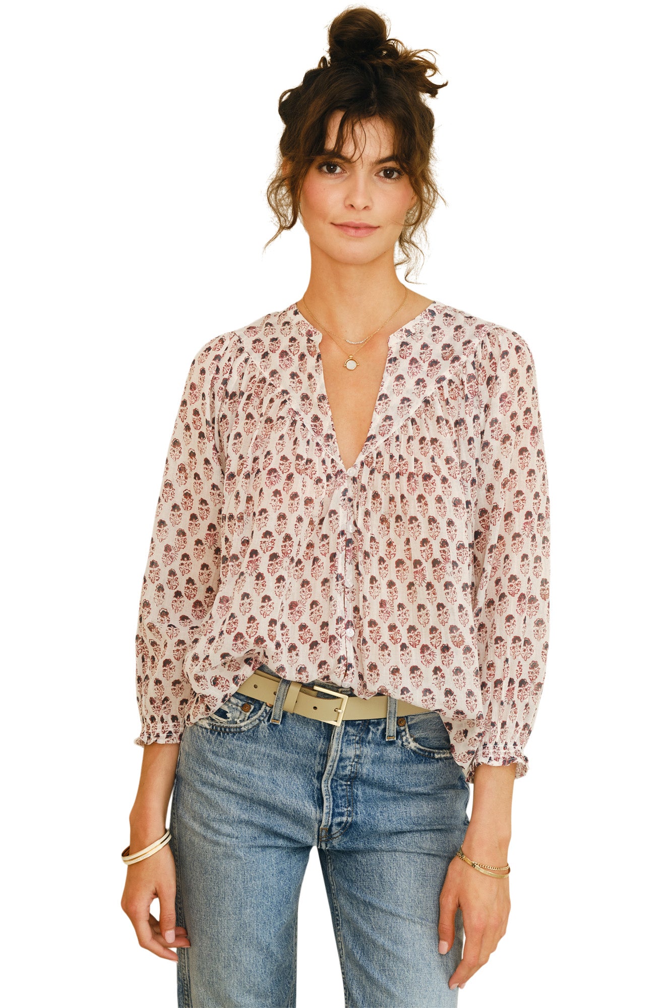 M.A.B.E Kiki Printed Long Sleeve Top in Blue