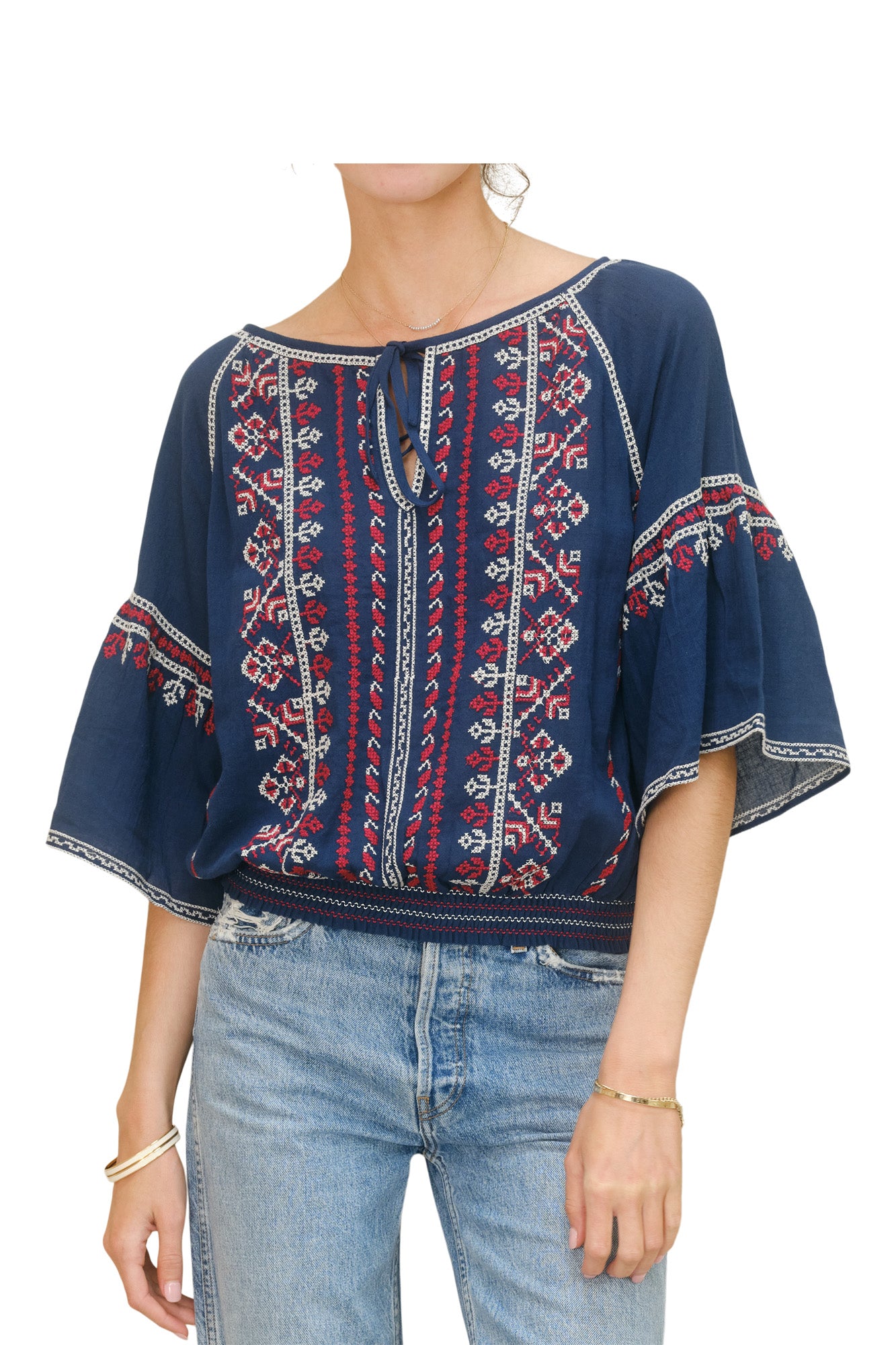 M.A.B.E Lena Embroidered Top in Navy