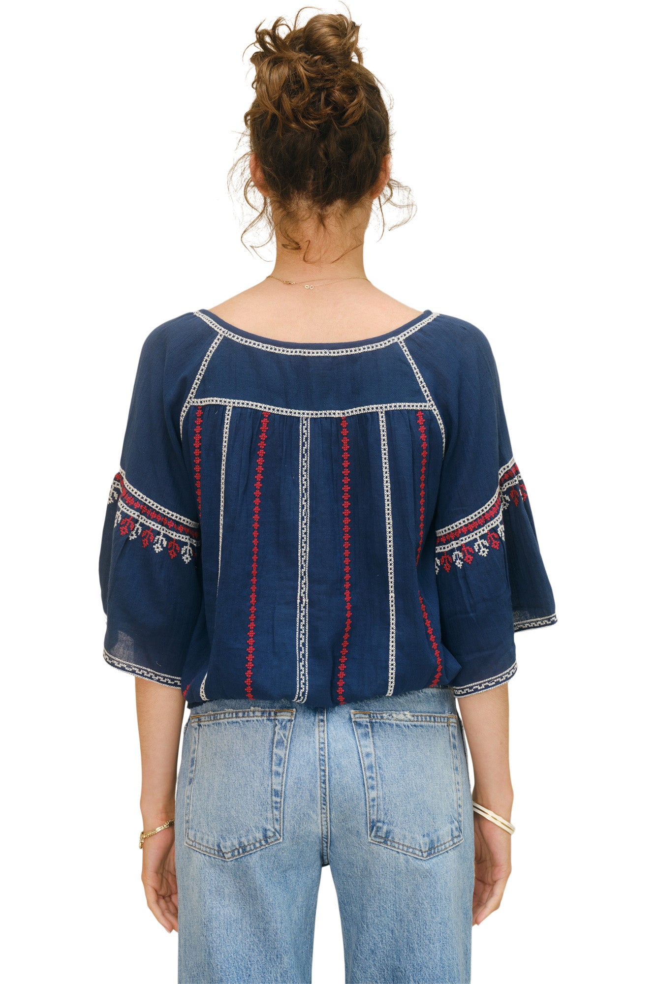 M.A.B.E Lena Embroidered Top in Navy