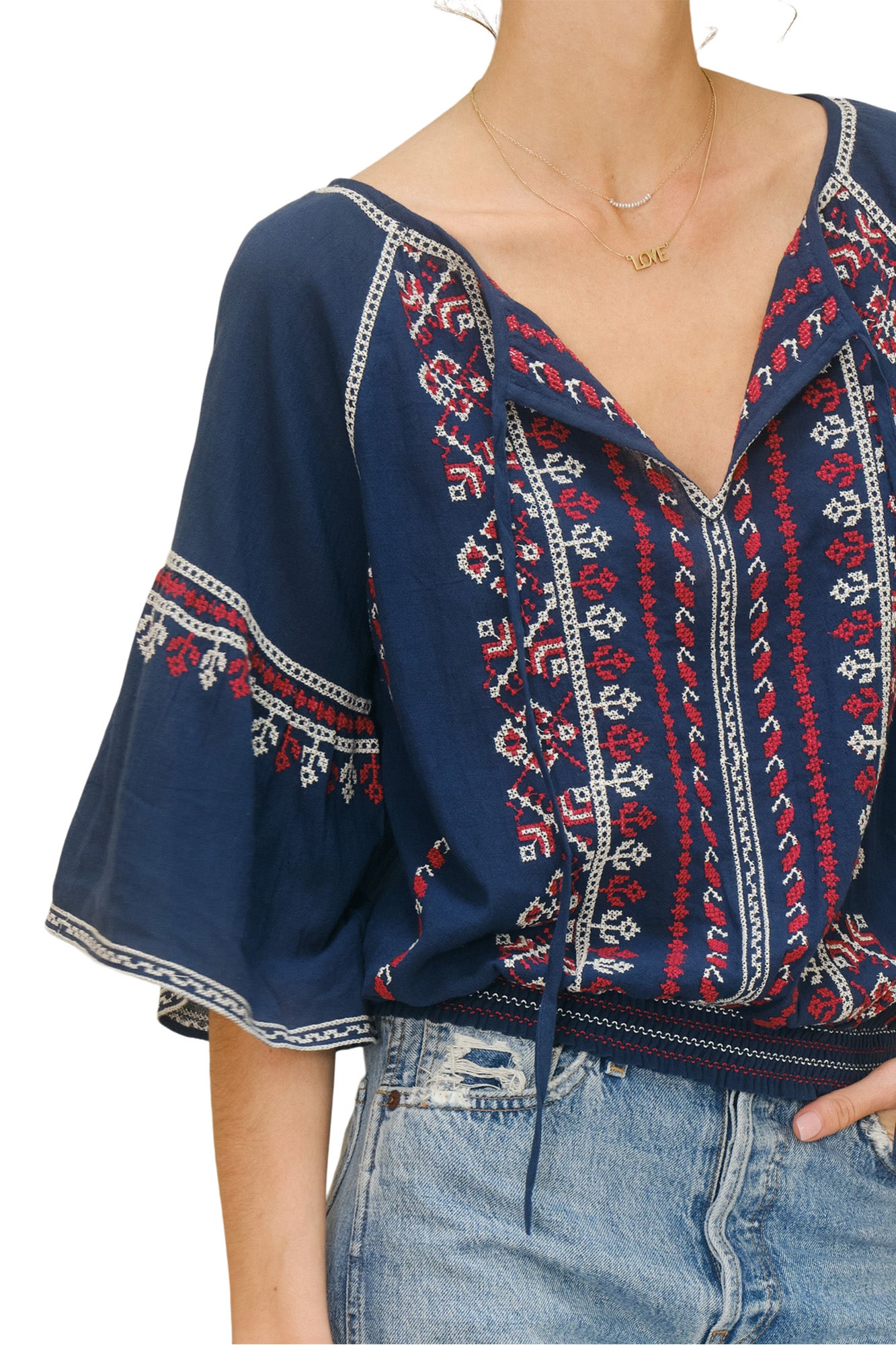 M.A.B.E Lena Embroidered Top in Navy