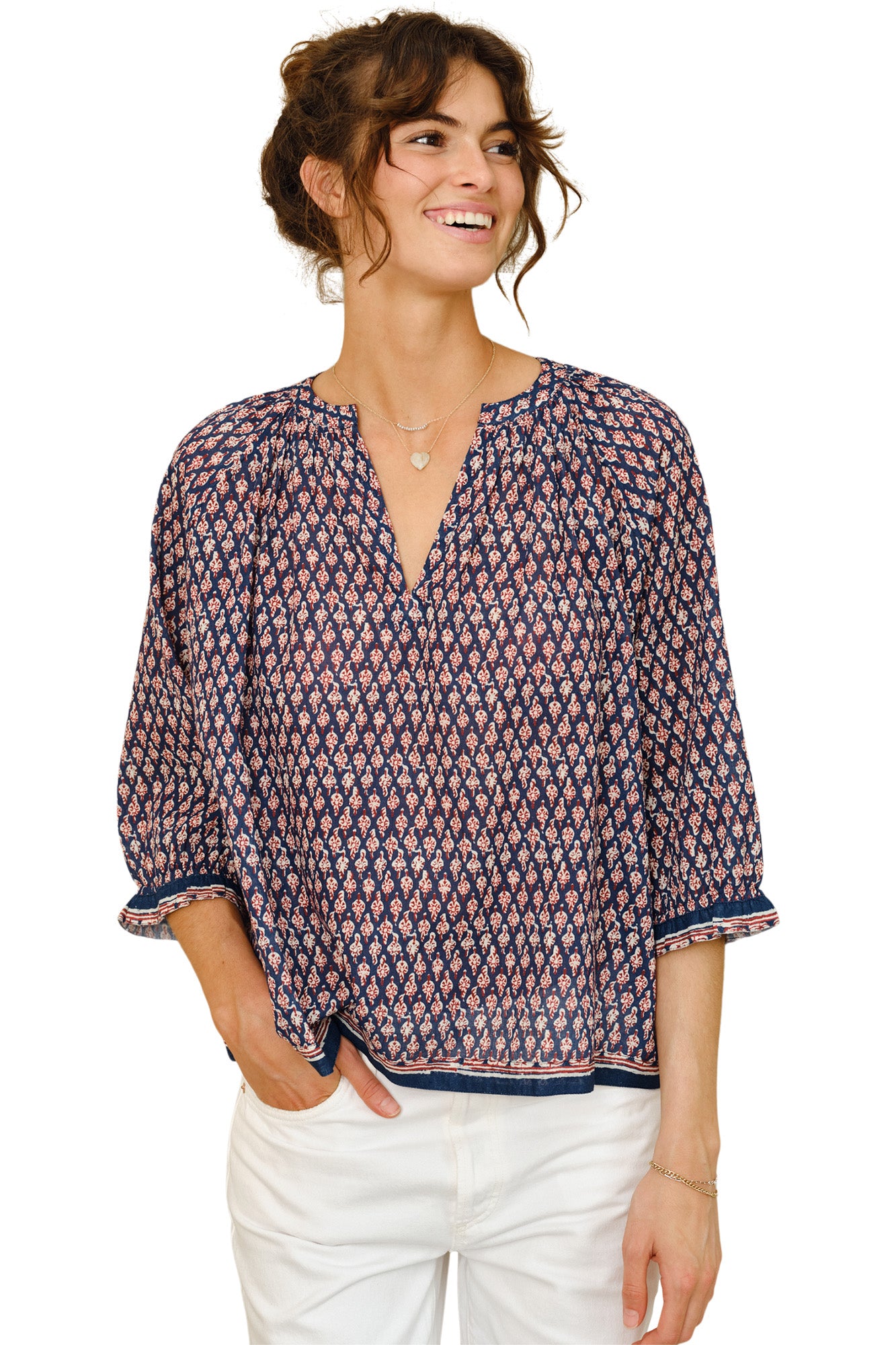 M.A.B.E Mari Printed Top in Indigo