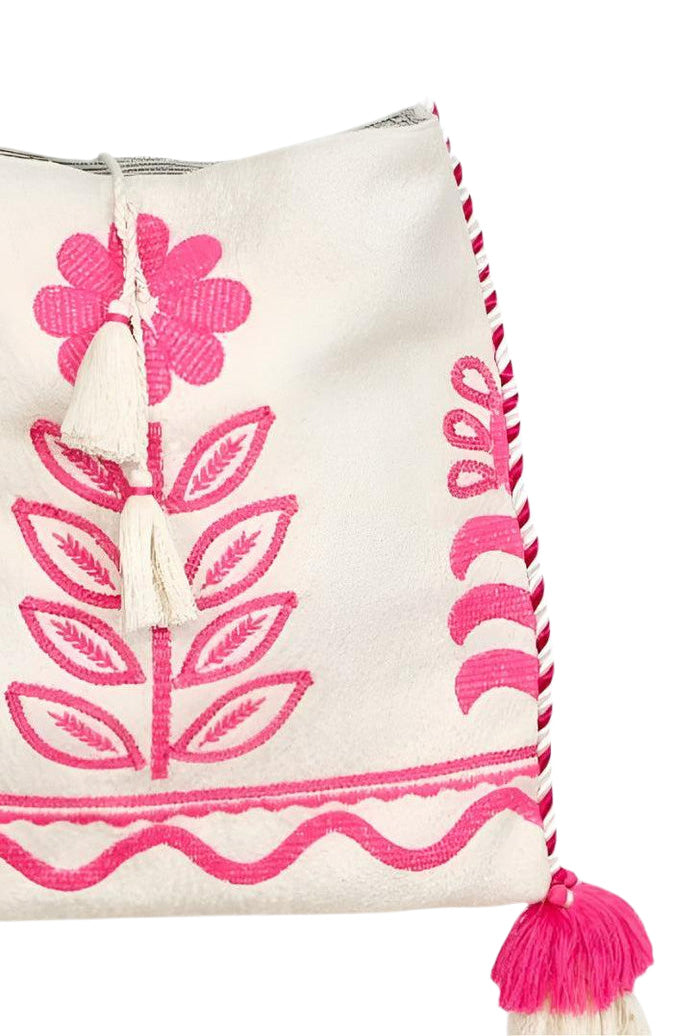 M.A.B.E Reni Embroidered Bag in Ecru-Pink