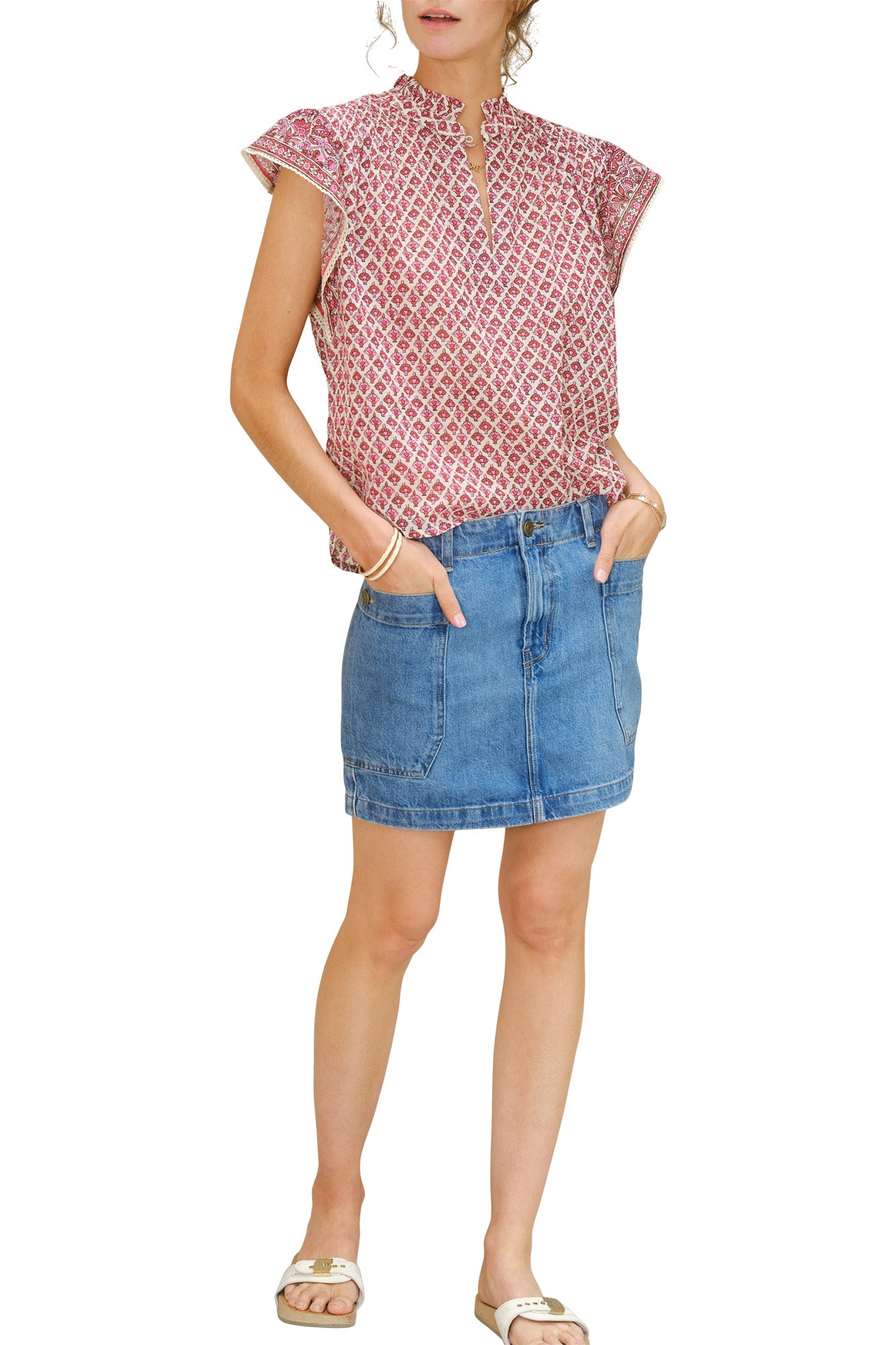 M.A.B.E Viti Short Sleeve Top in Pink