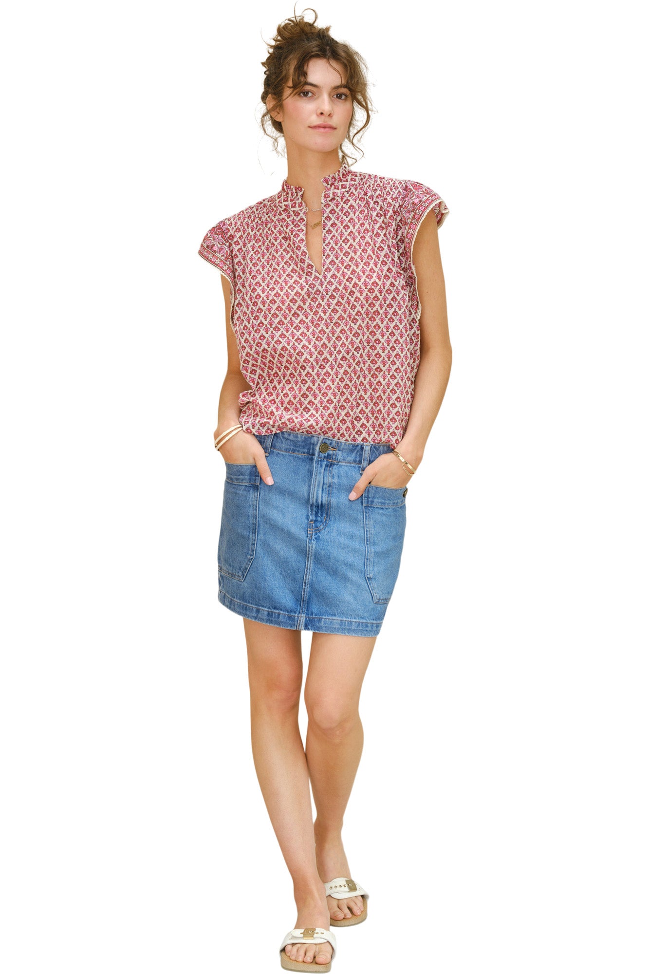 M.A.B.E Viti Short Sleeve Top in Pink