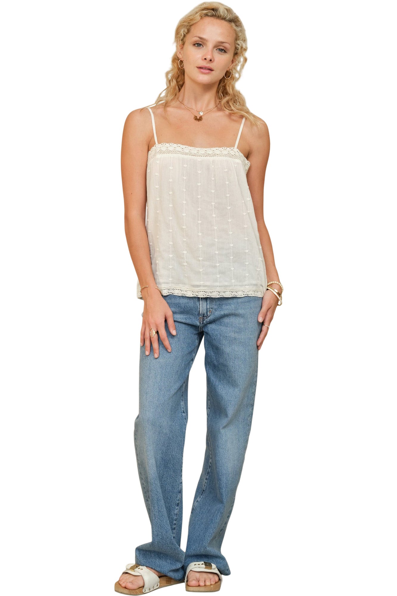 M.A.B.E Allie Embroidered Camisole in Ecru