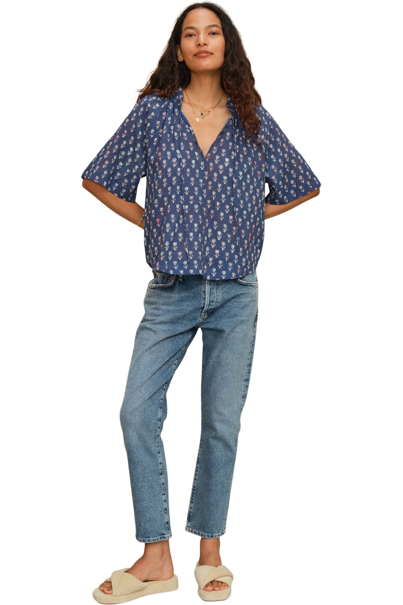 M.A.B.E Ari Gathered Top in Indigo