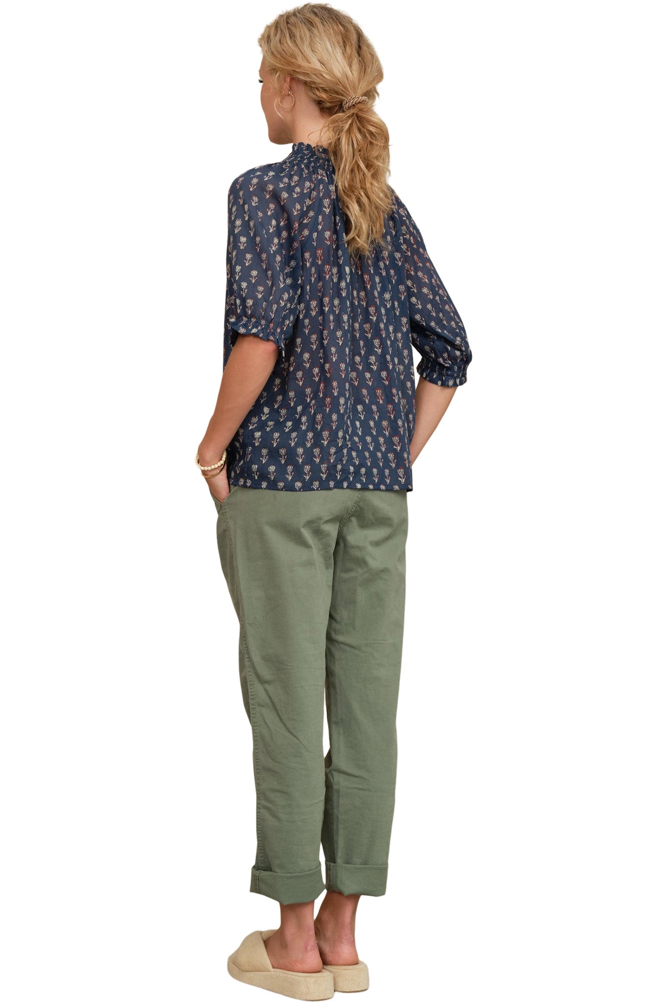 M.A.B.E Ari Printed Short Sleeve Top in Indigo