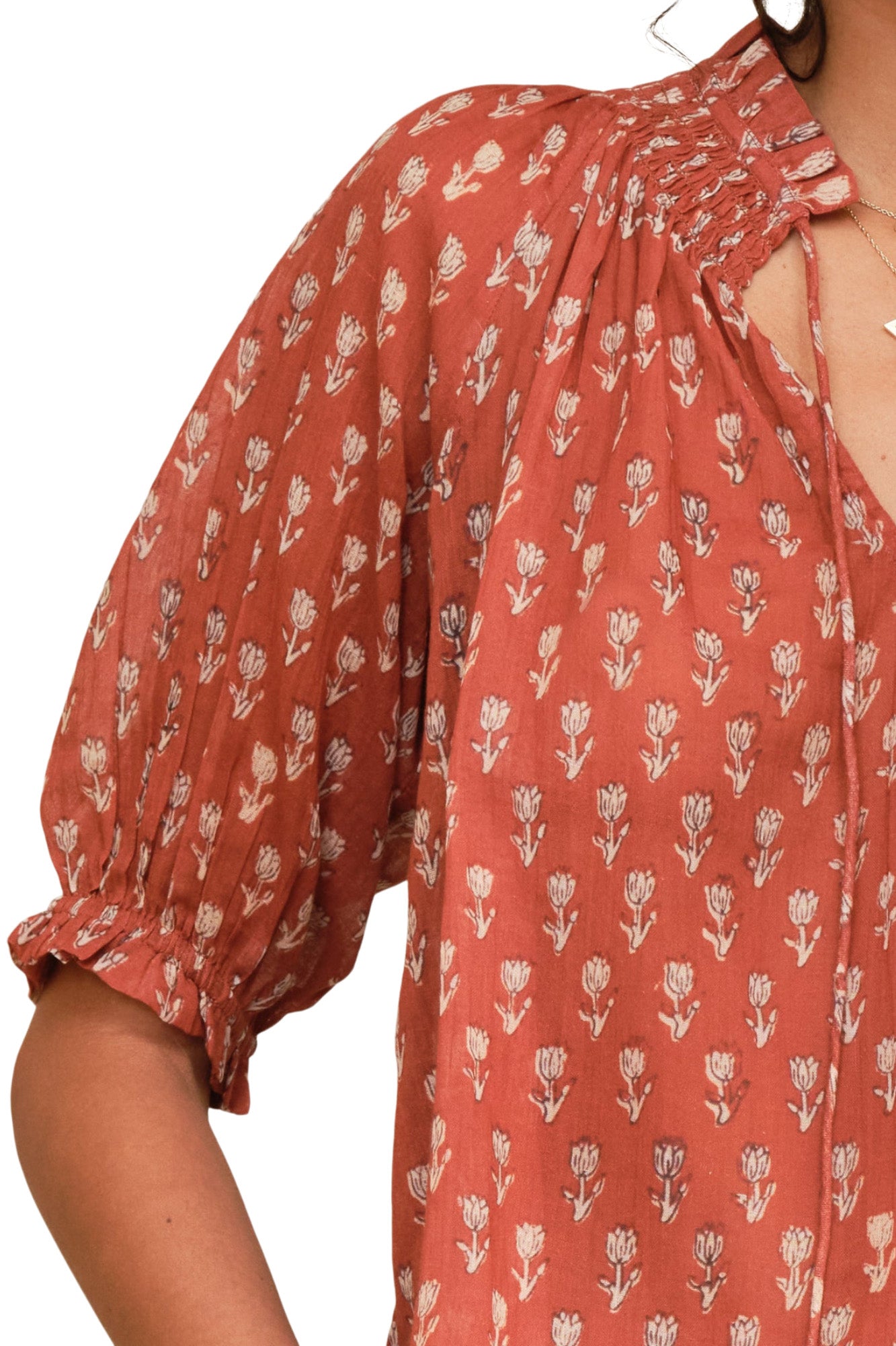 M.A.B.E Ari Printed Short Sleeve Top in Rust