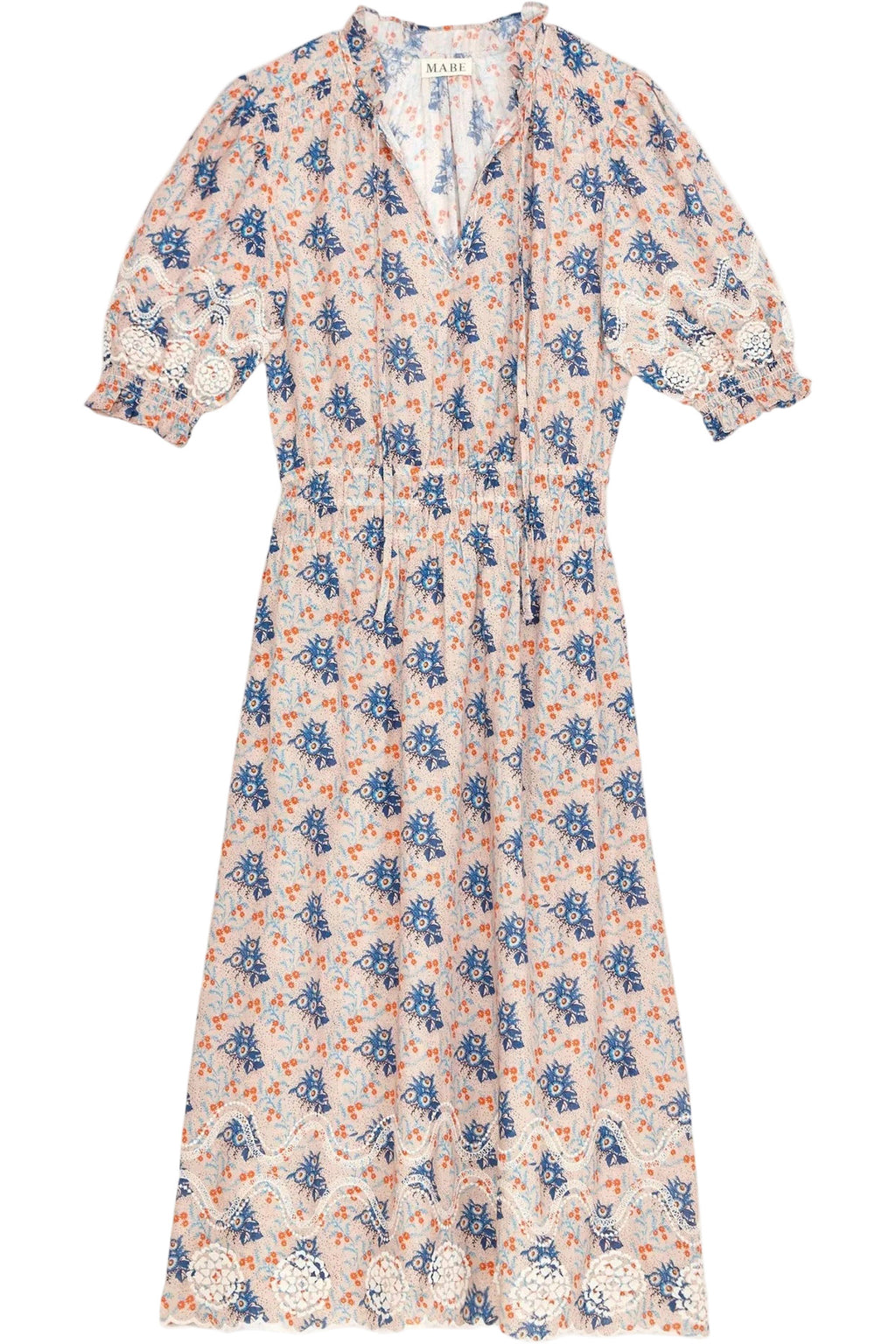 astral print midi dress ASTR the Label | Fen Floral Tie-Strap Ruffle Midi Dress in Off White Purple Fl