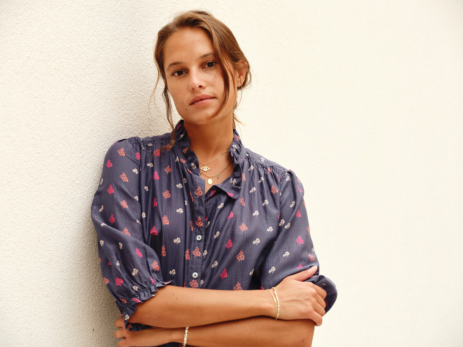 M.A.B.E Auden Printed Top in Navy