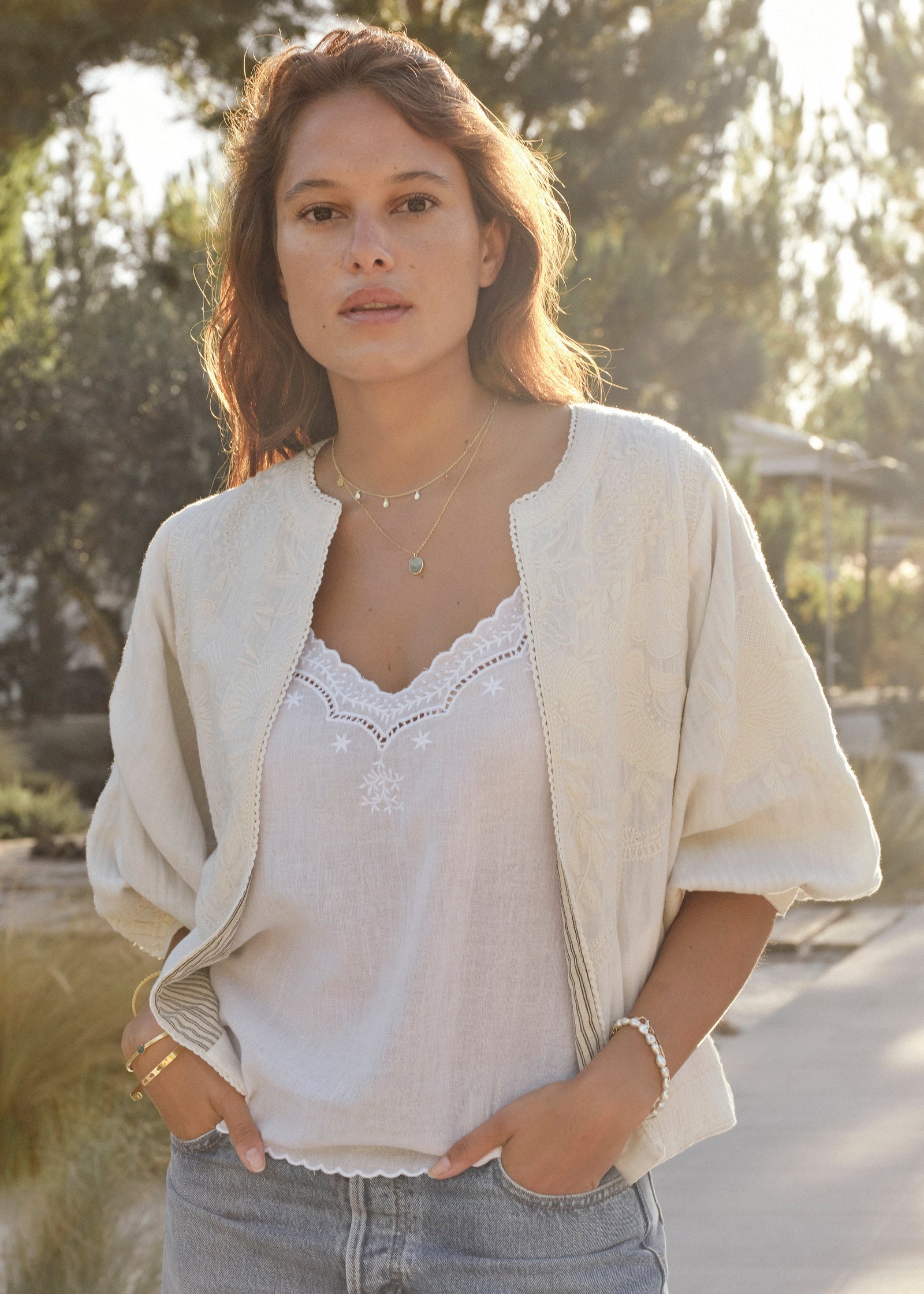 M.A.B.E Averi Embroidered Jacket in Ivory