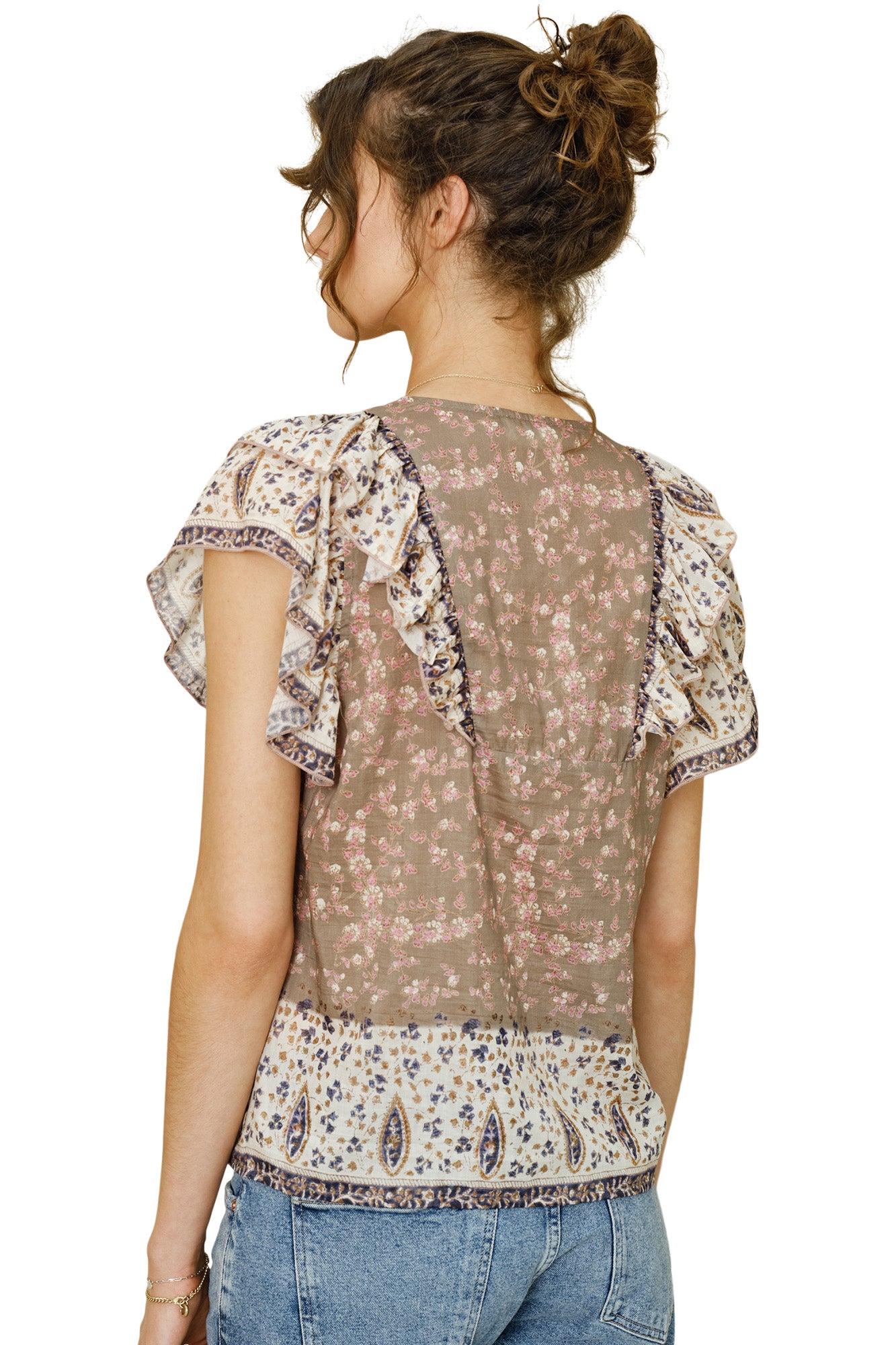 M.A.B.E Bani Print Frill Top in Multi