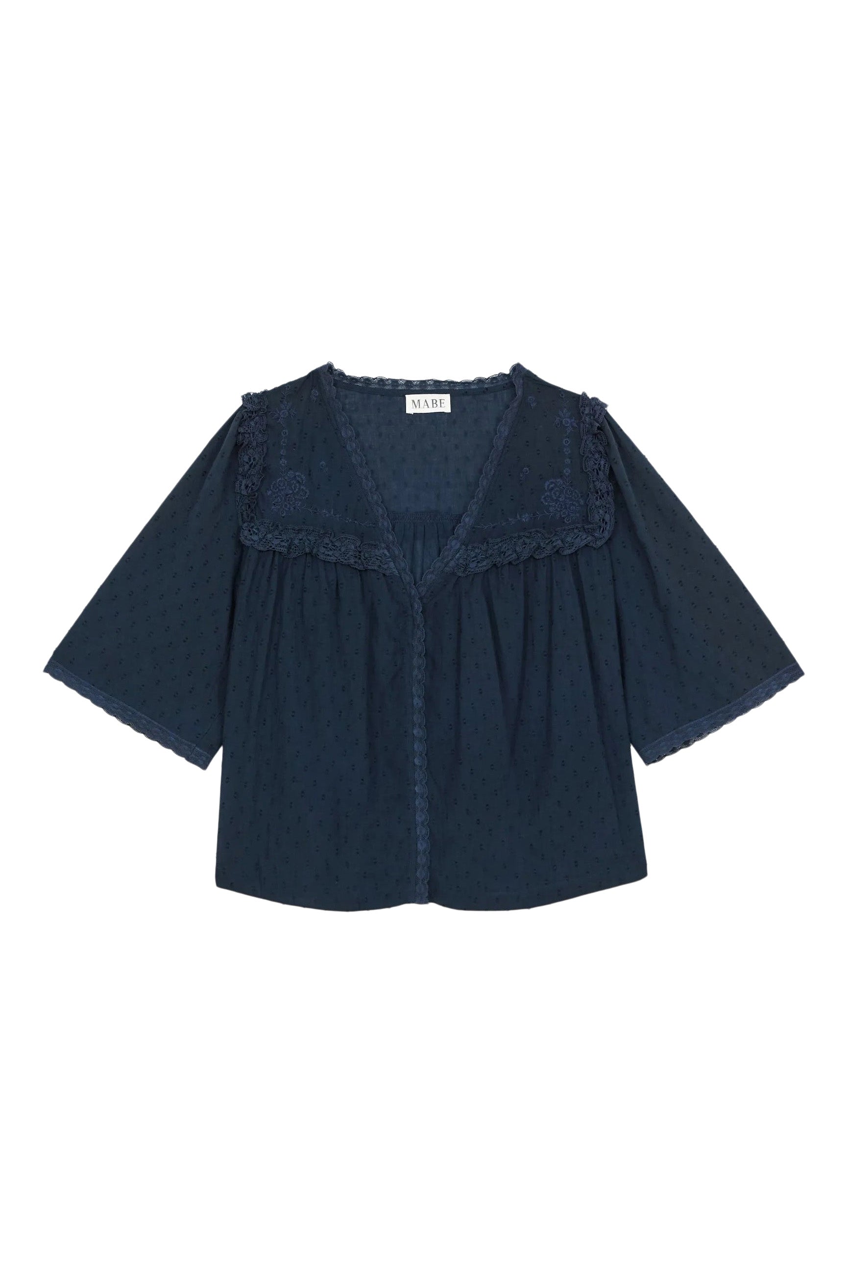 M.A.B.E Brea Embroidered Top in Navy