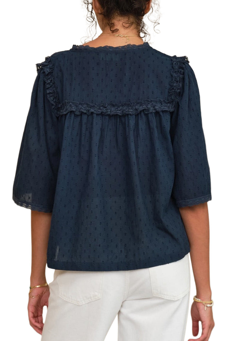 M.A.B.E Brea Embroidered Top in Navy