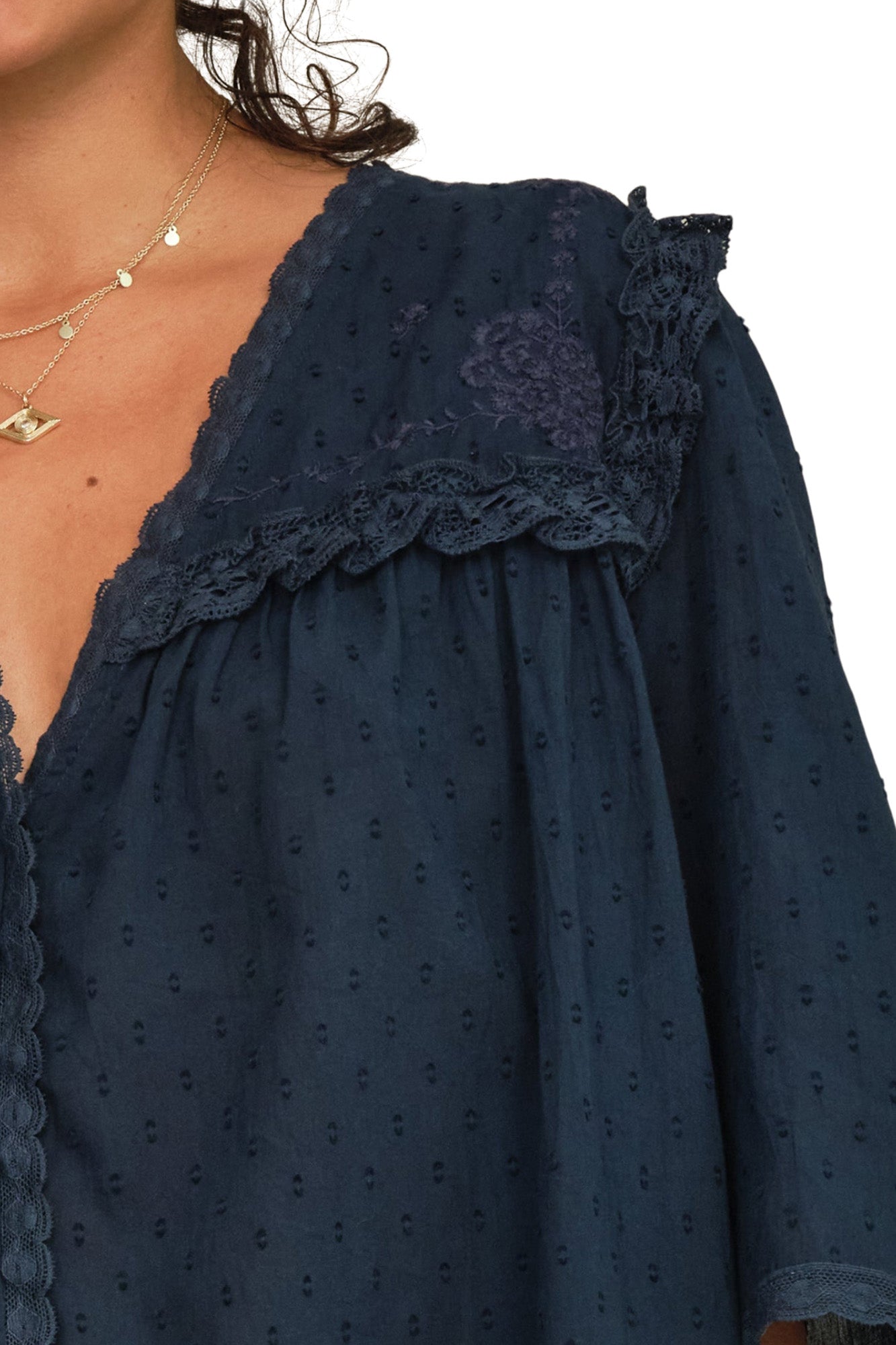 M.A.B.E Brea Embroidered Top in Navy