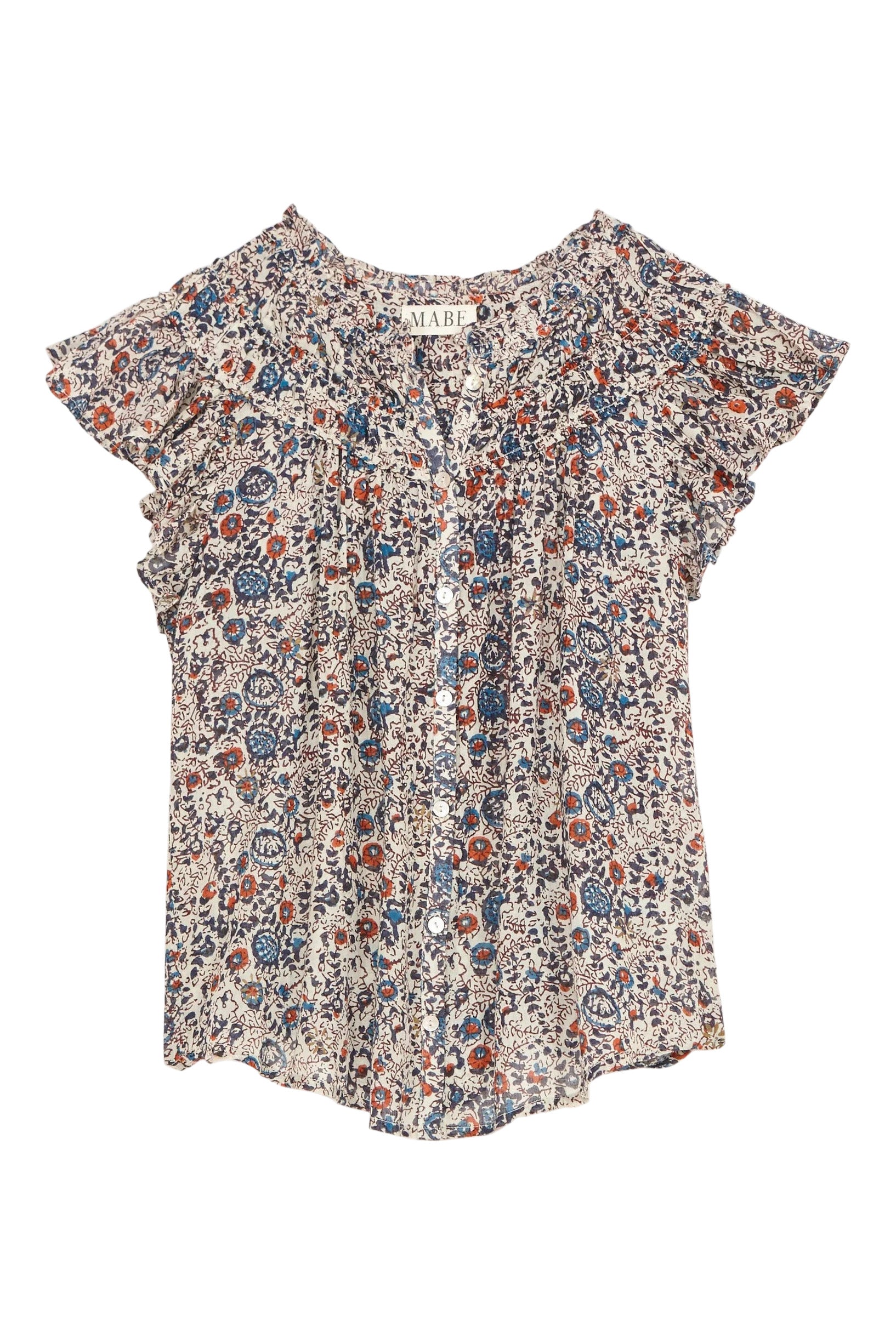 M.A.B.E Cass Frill Top in Indigo-Rust