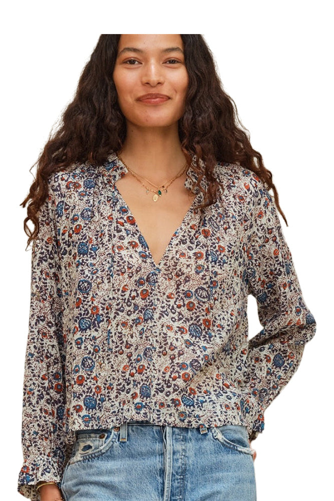 M.A.B.E Cass Printed Top in Indigo-Rust