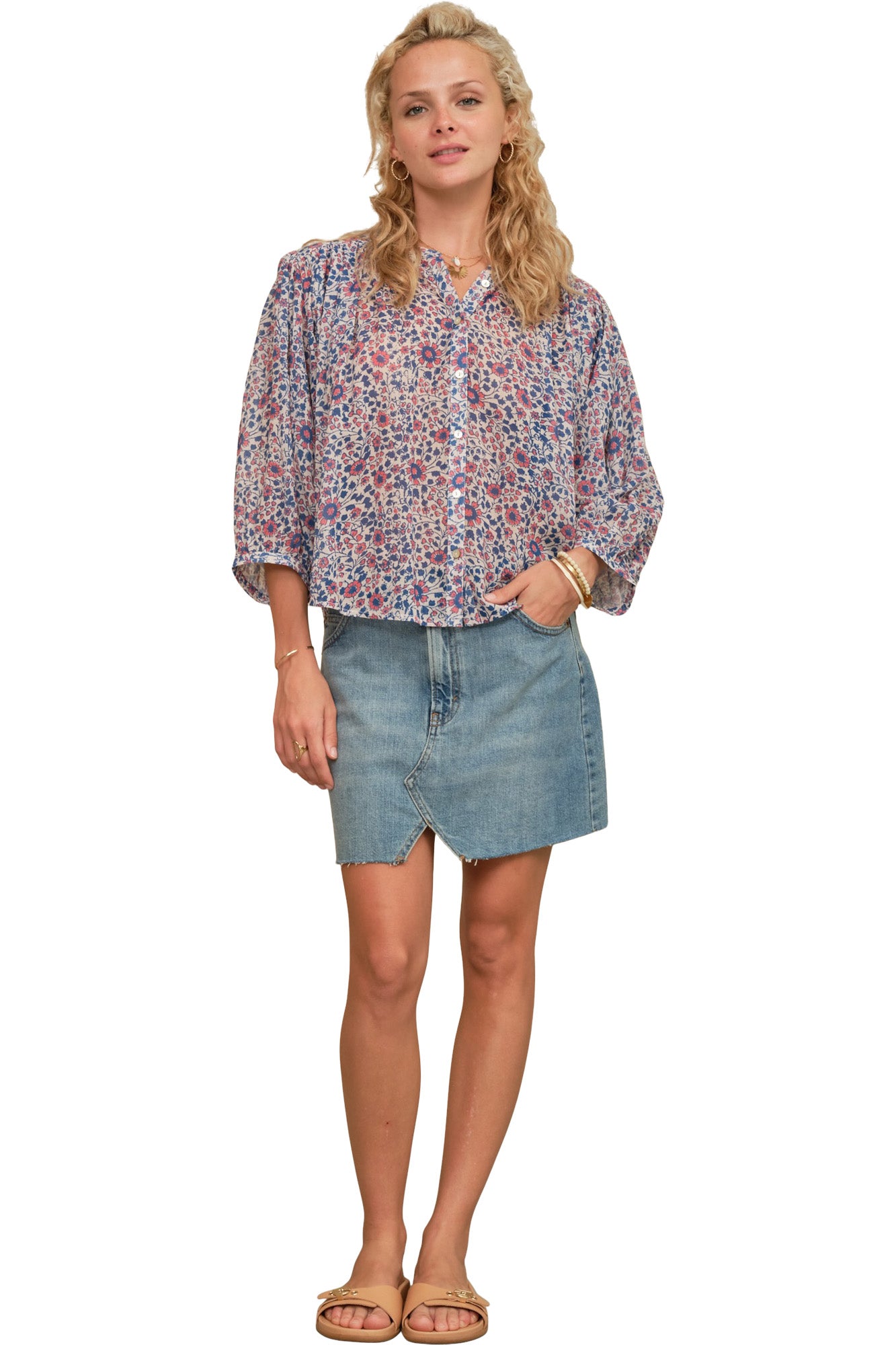 M.A.B.E Della Long Sleeve Top in Blue-Pink