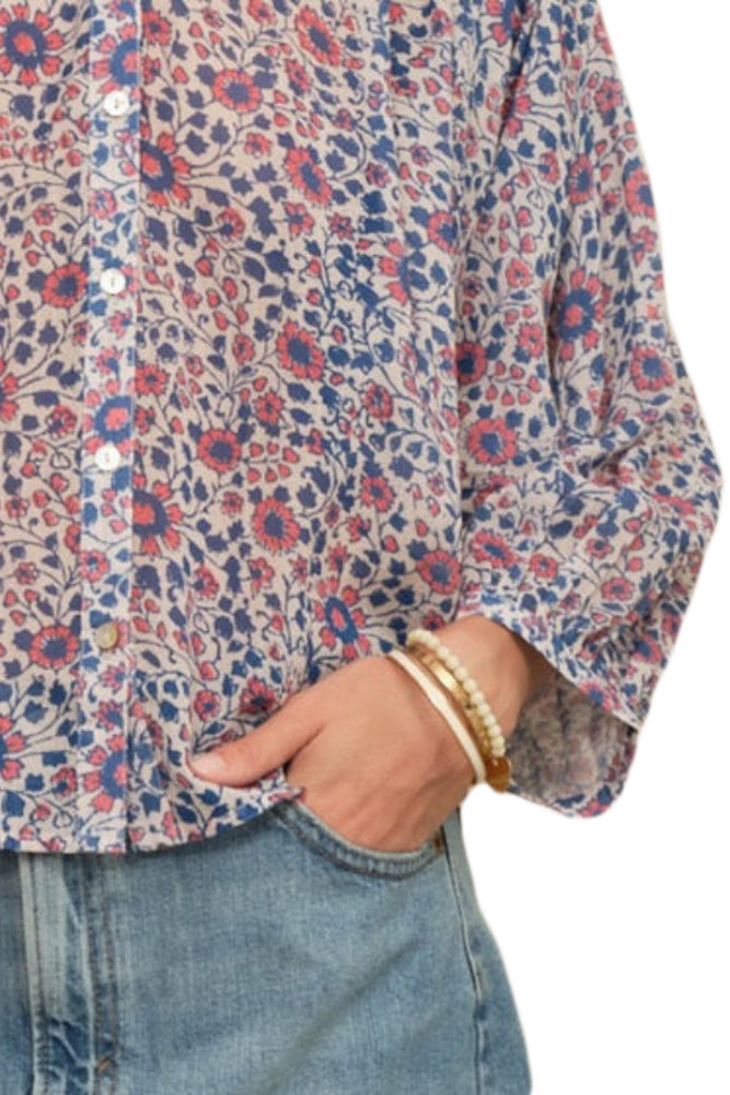 M.A.B.E Della Long Sleeve Top in Blue-Pink