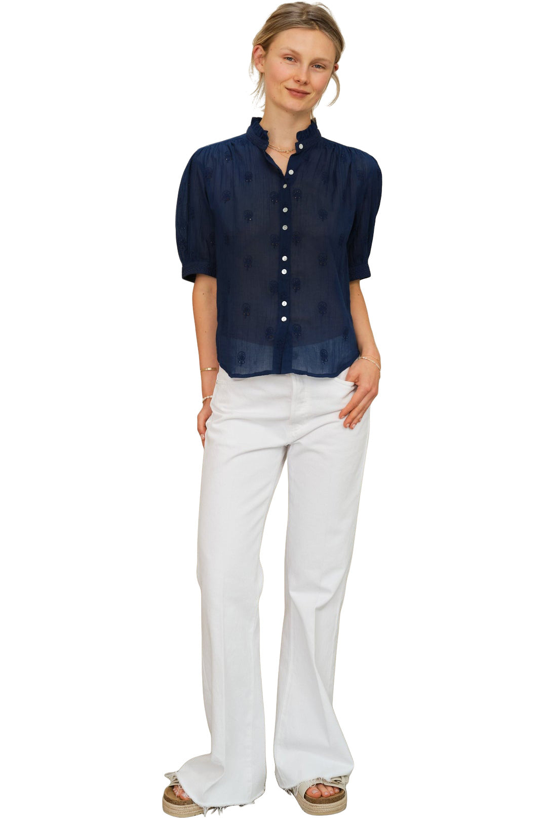 M.A.B.E Frani Embroidered Top in Indigo