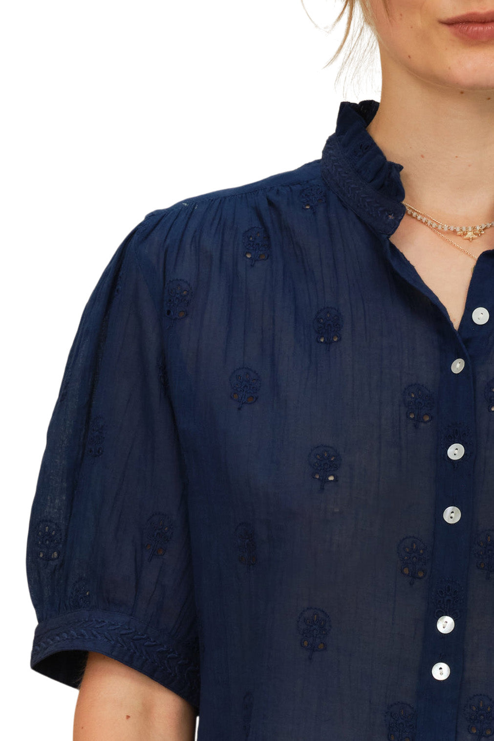 M.A.B.E Frani Embroidered Top in Indigo