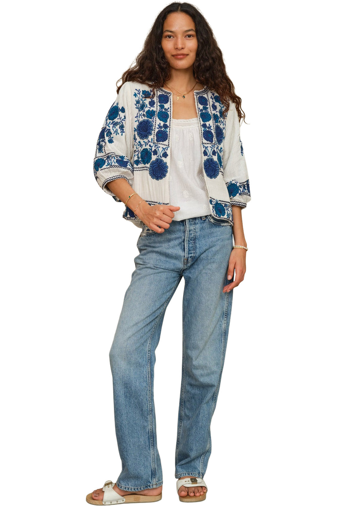 M.A.B.E Greta Jacket in Ecru-Blue