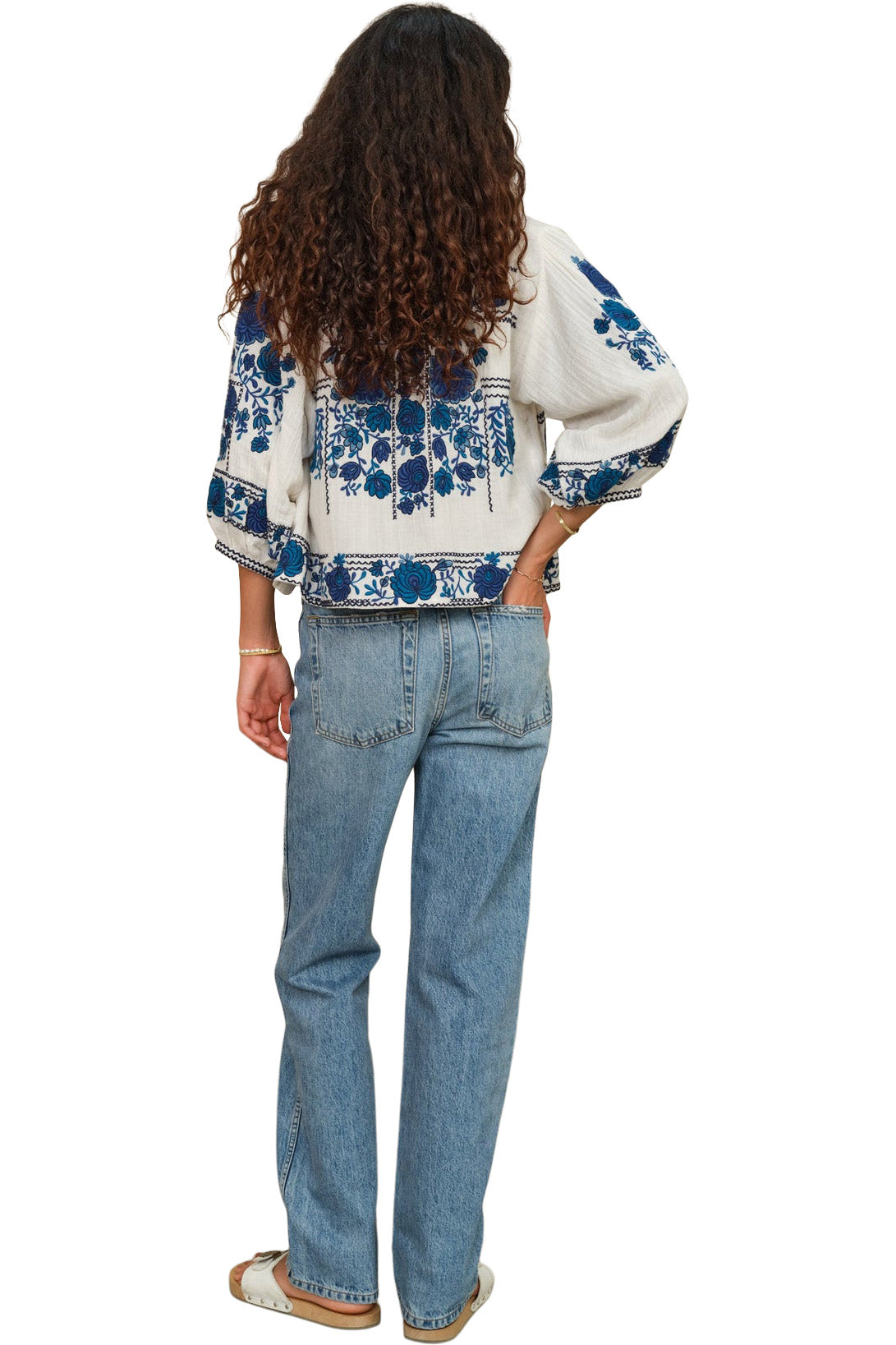 M.A.B.E Greta Jacket in Ecru-Blue