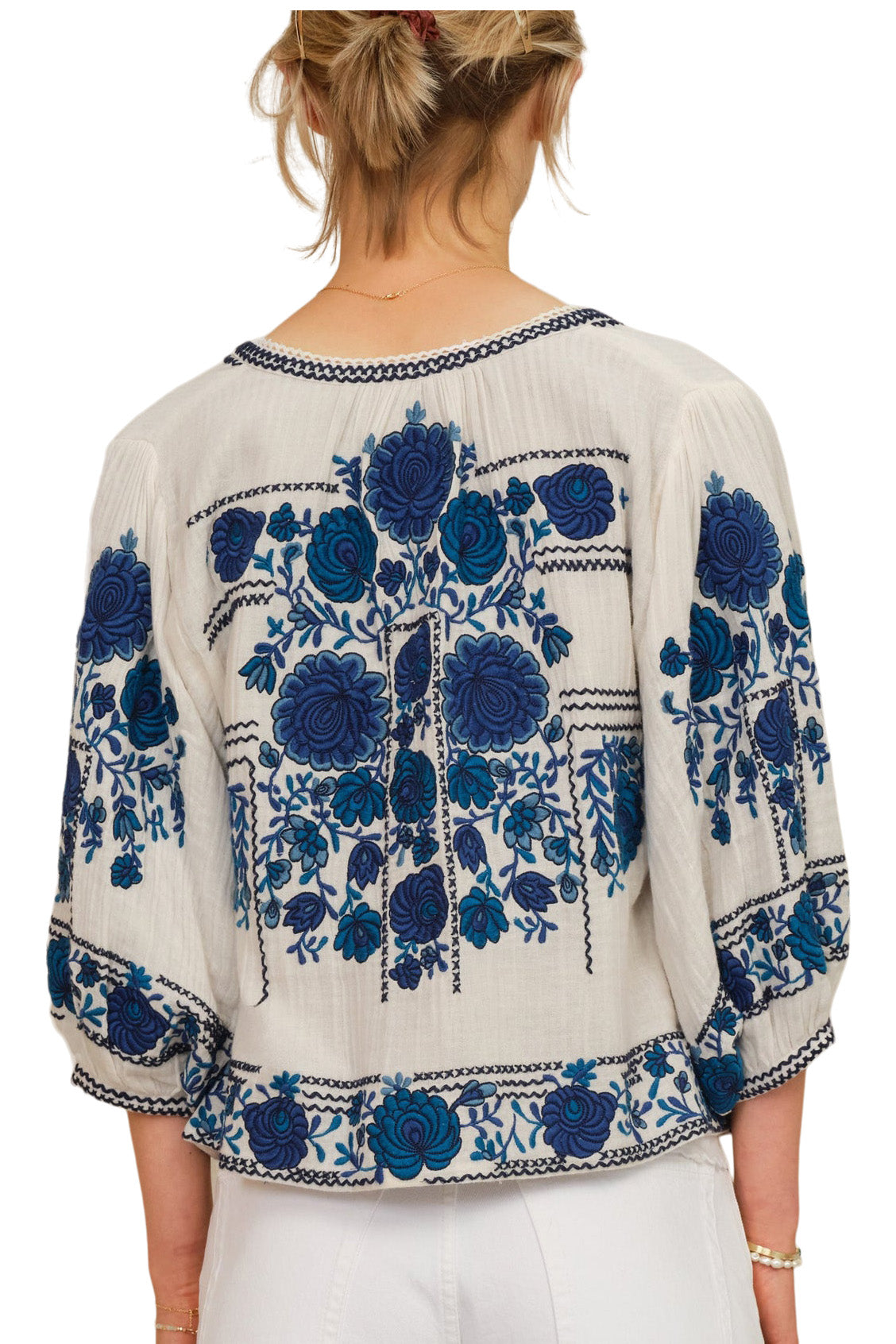 M.A.B.E Greta Jacket in Ecru-Blue