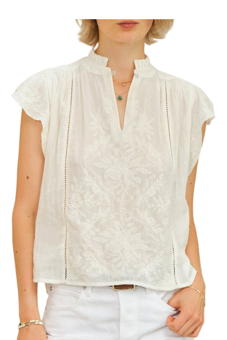M.A.B.E Lilia Embroidered Top in Ecru