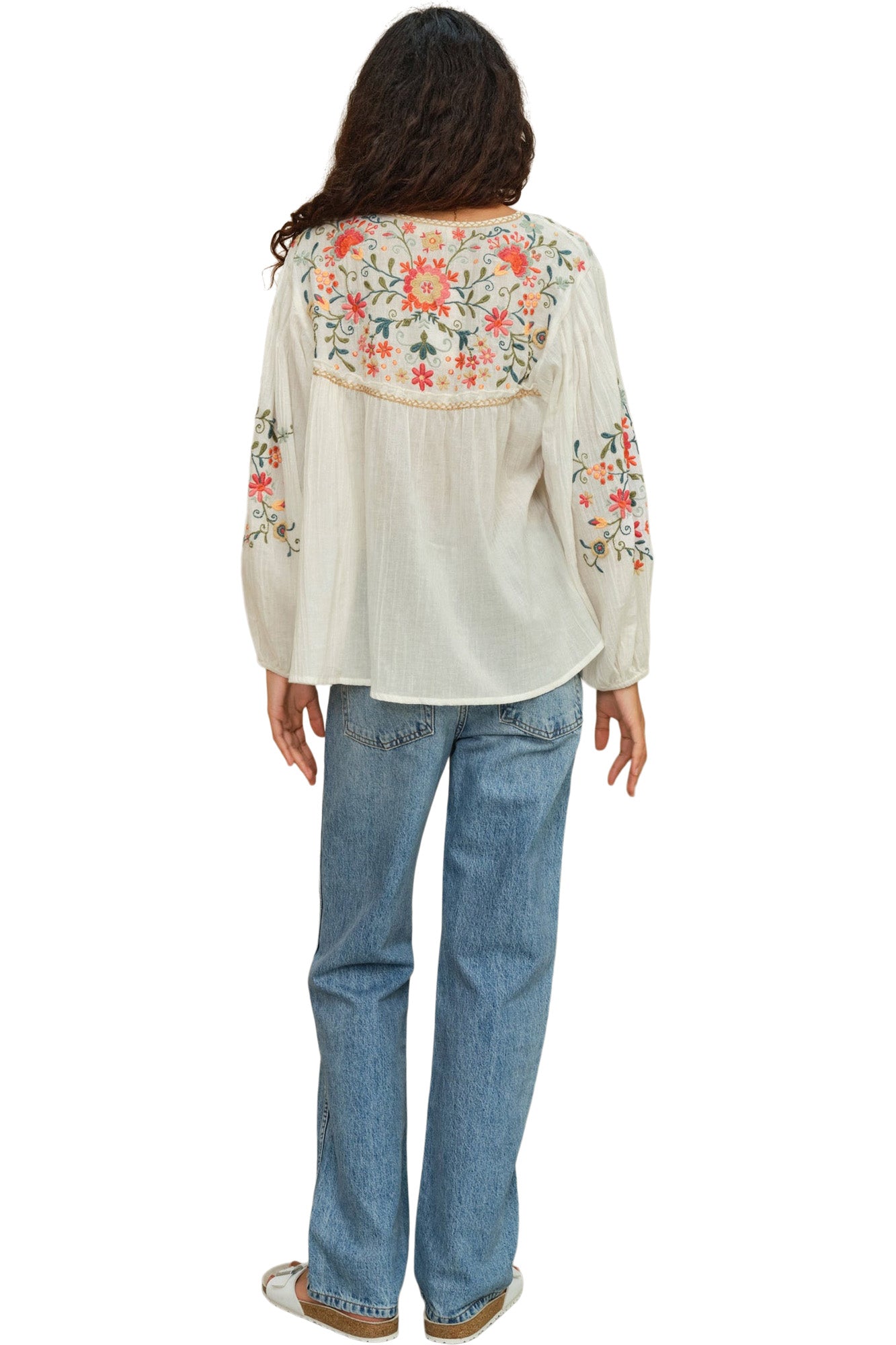 M.A.B.E Loren Embroidered Top in Ecru Multi