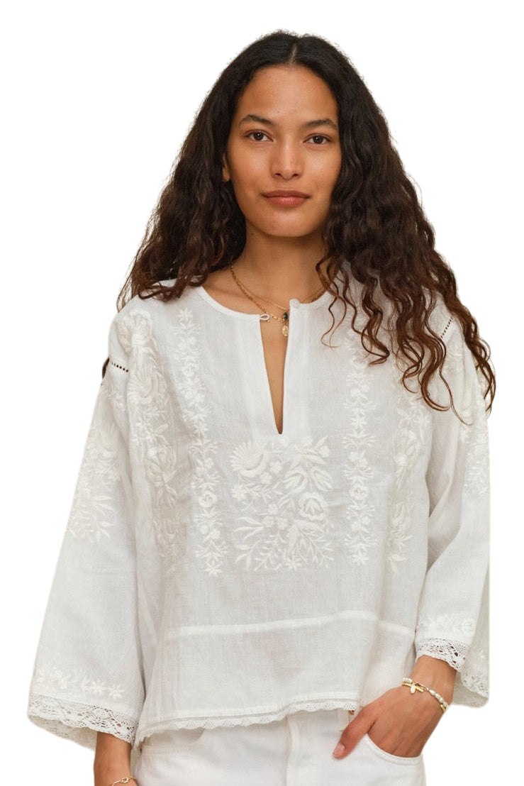M.A.B.E Rosa Embroidered Top in Ivory