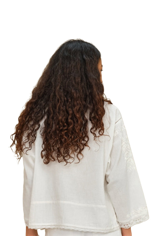 M.A.B.E Rosa Embroidered Top in Ivory