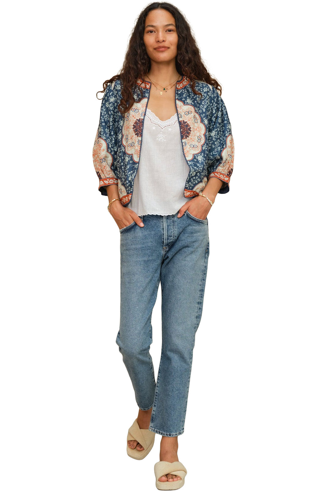 M.A.B.E Ursa Printed Jacket in Indigo-Ecru