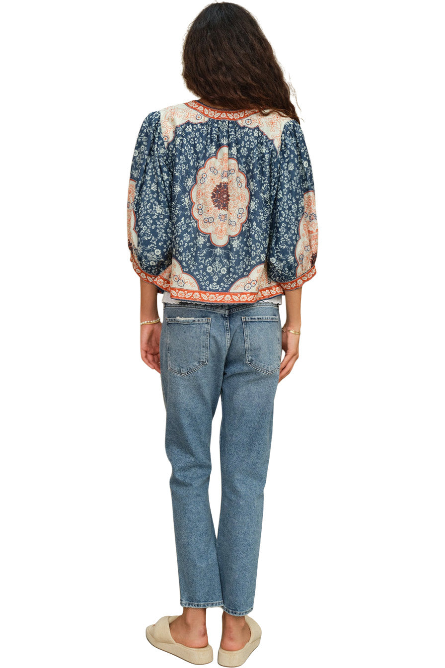 M.A.B.E Ursa Printed Jacket in Indigo-Ecru