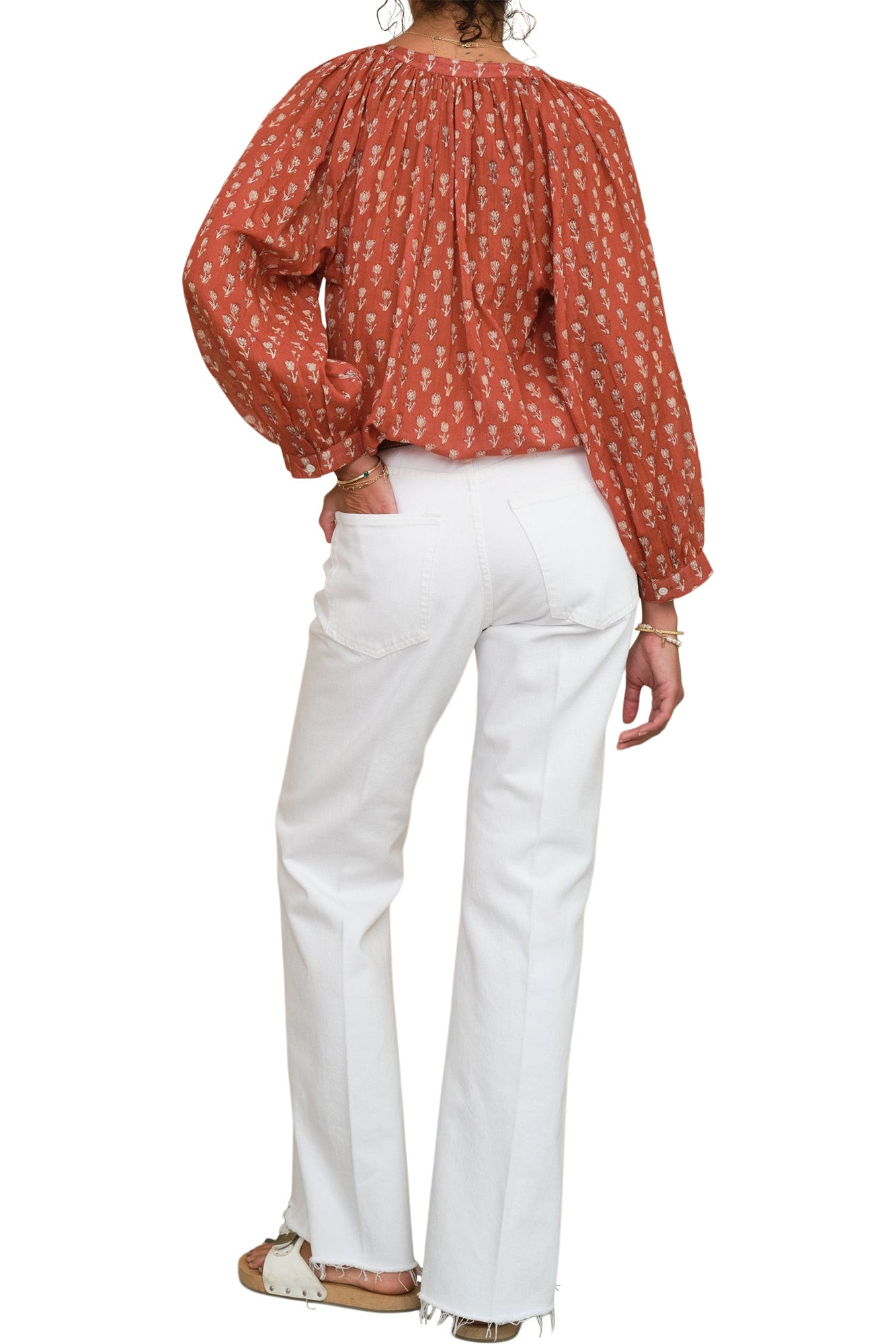 M.A.B.E Ari Printed Long Sleeve Top in Rust