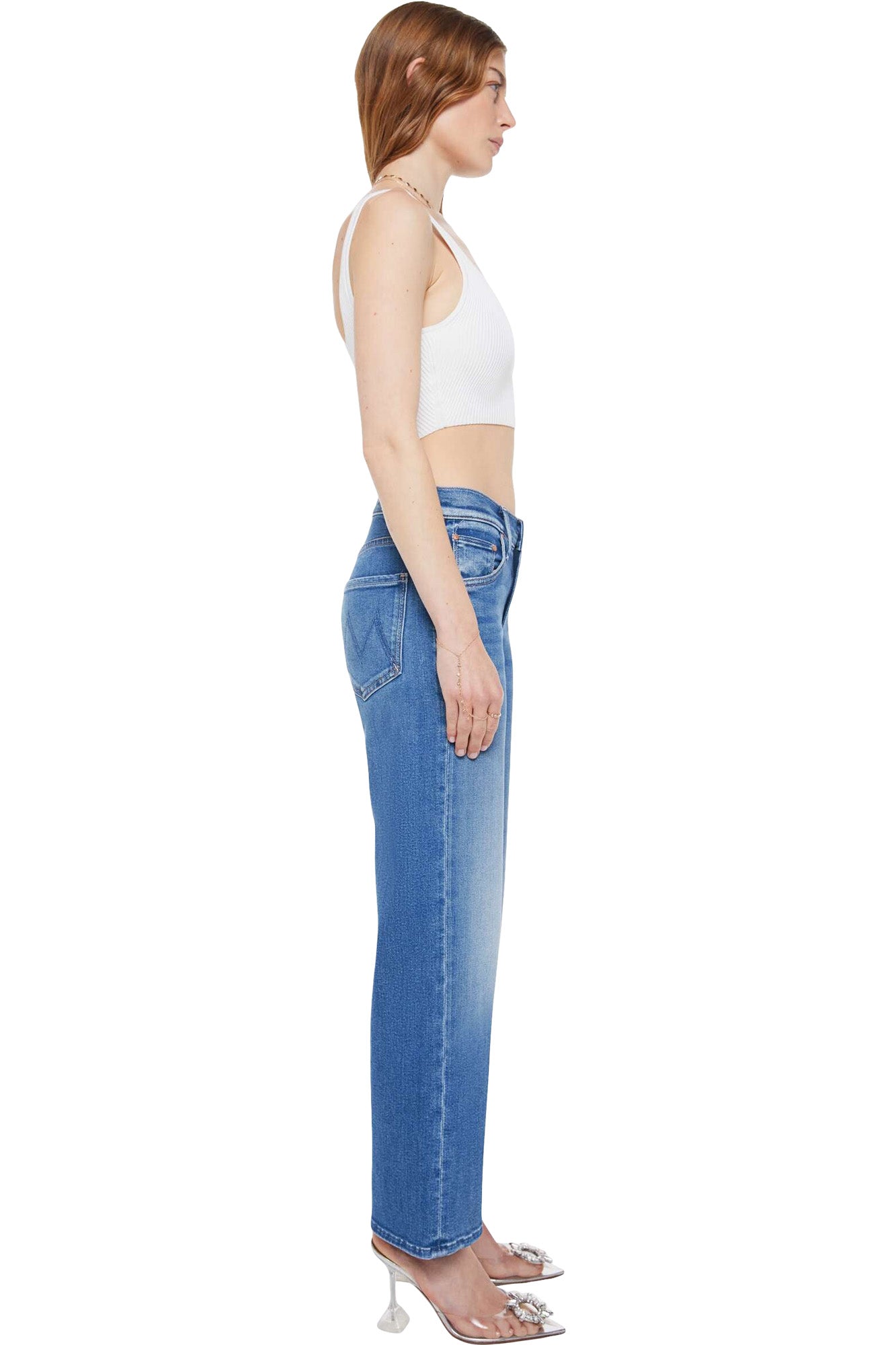 MOTHER Denim Mid Rise Rambler Zip Ankle in Piece by Piece