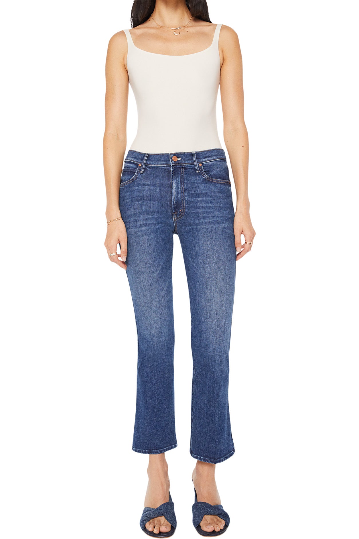 MOTHER Denim Mid Rise Smokin Double Flood in Start Your Engines