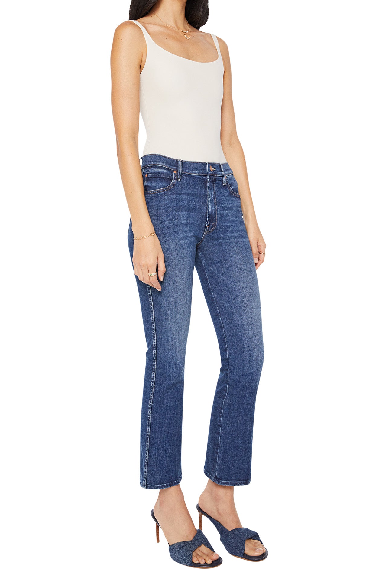 MOTHER Denim Mid Rise Smokin Double Flood in Start Your Engines