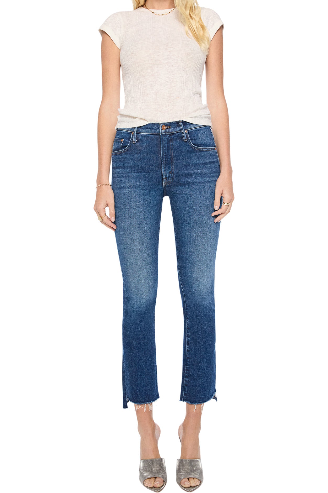 MOTHER Denim The Insider Ankle Step Fray High Rise Jeans in Cosmic Cowgirl