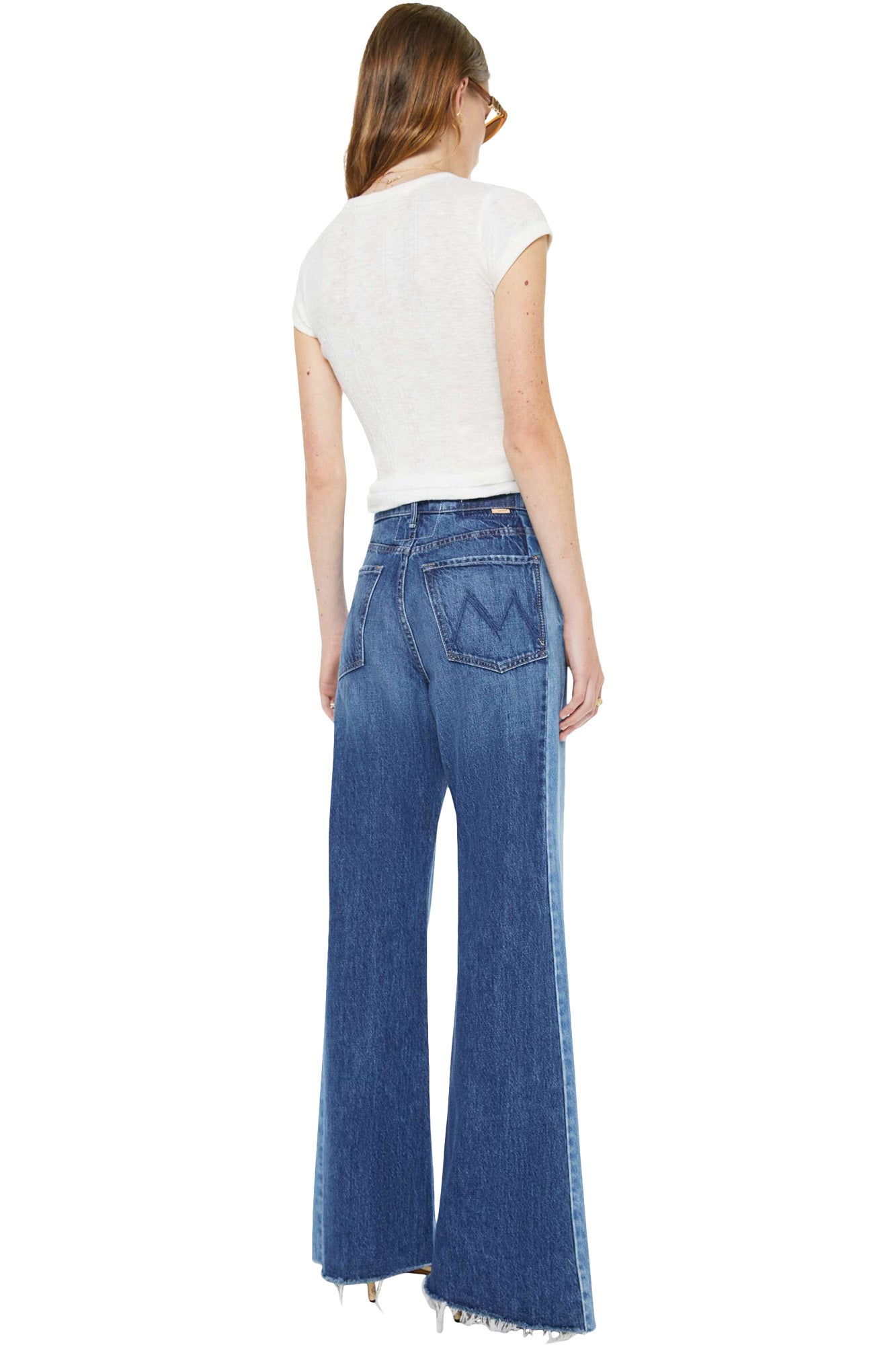 MOTHER Denim Tux Sidestepper Sneak High Rise Flare Jeans in Double Take