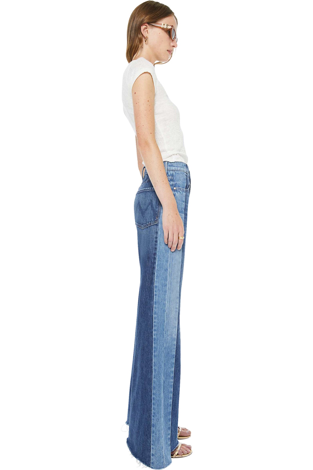 MOTHER Denim Tux Sidestepper Sneak High Rise Flare Jeans in Double Take