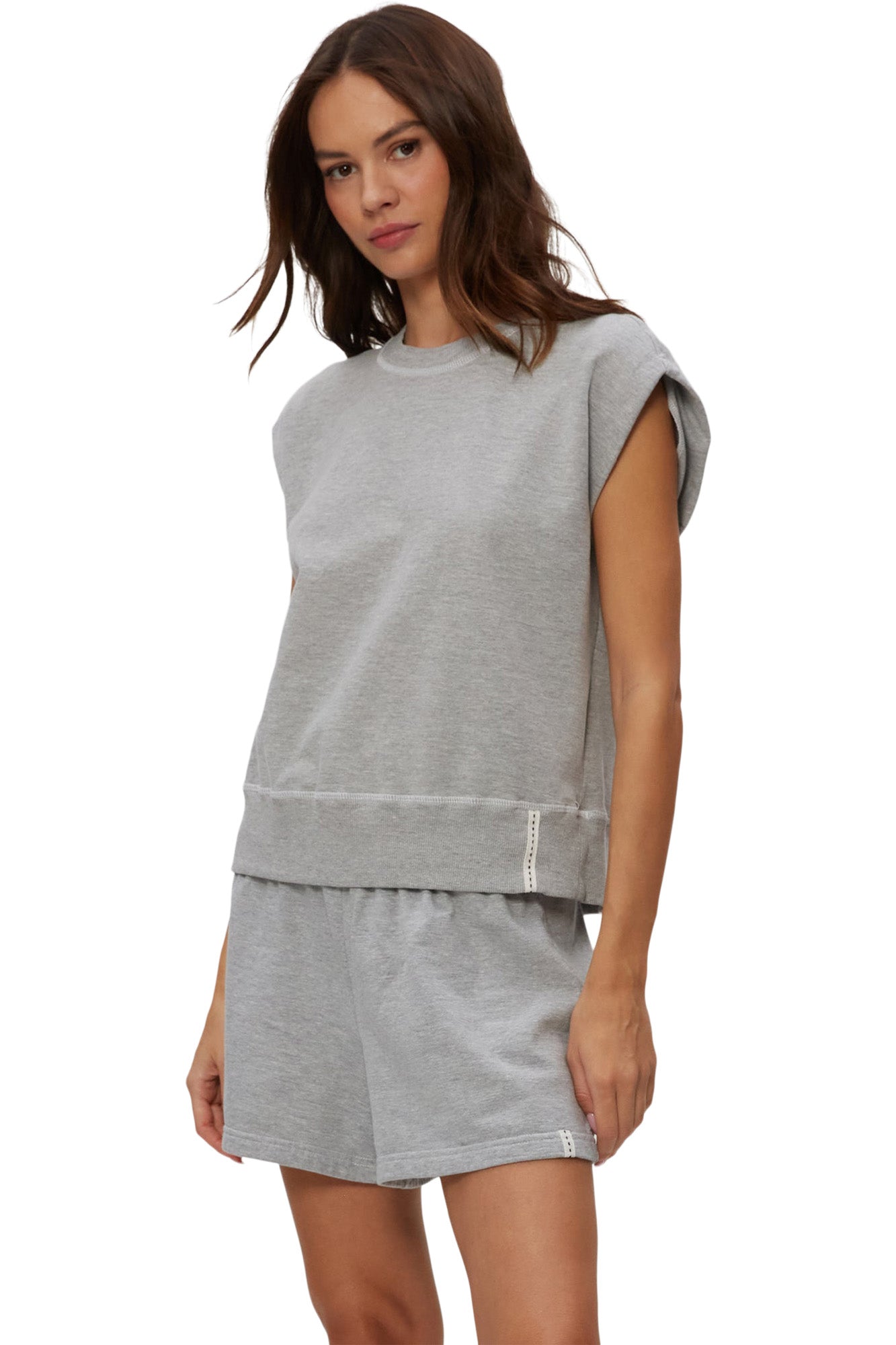 Michael Stars Brooklyn Power Shoulder Sweatshirt
 in Heather Grey