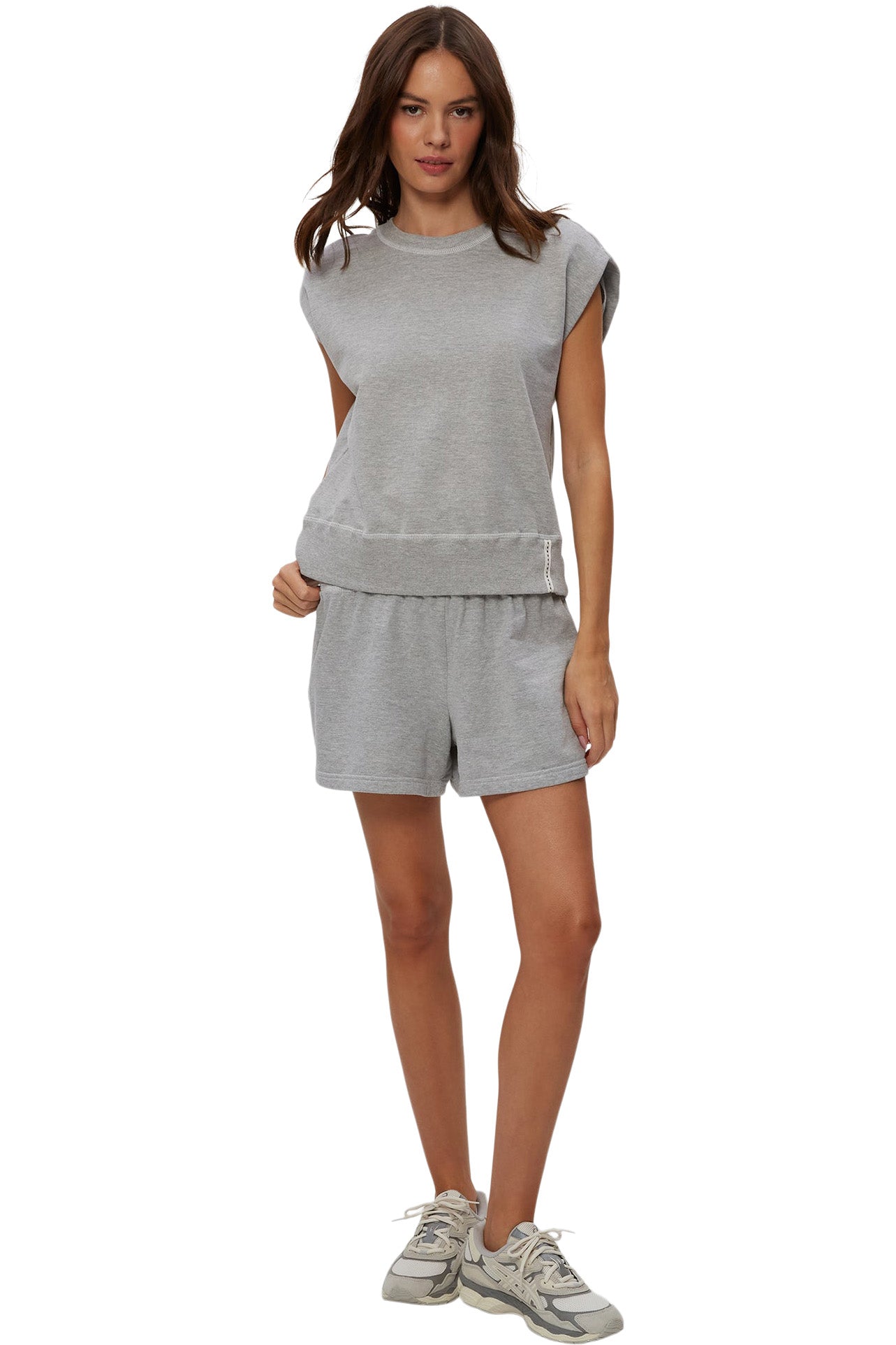 Michael Stars Brooklyn Power Shoulder Sweatshirt
 in Heather Grey
