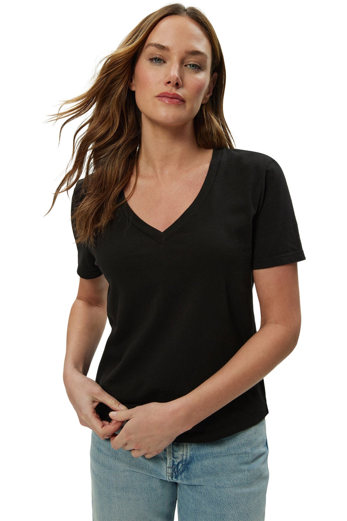 Michael Stars Daria Classic V-neck Tee in Black
