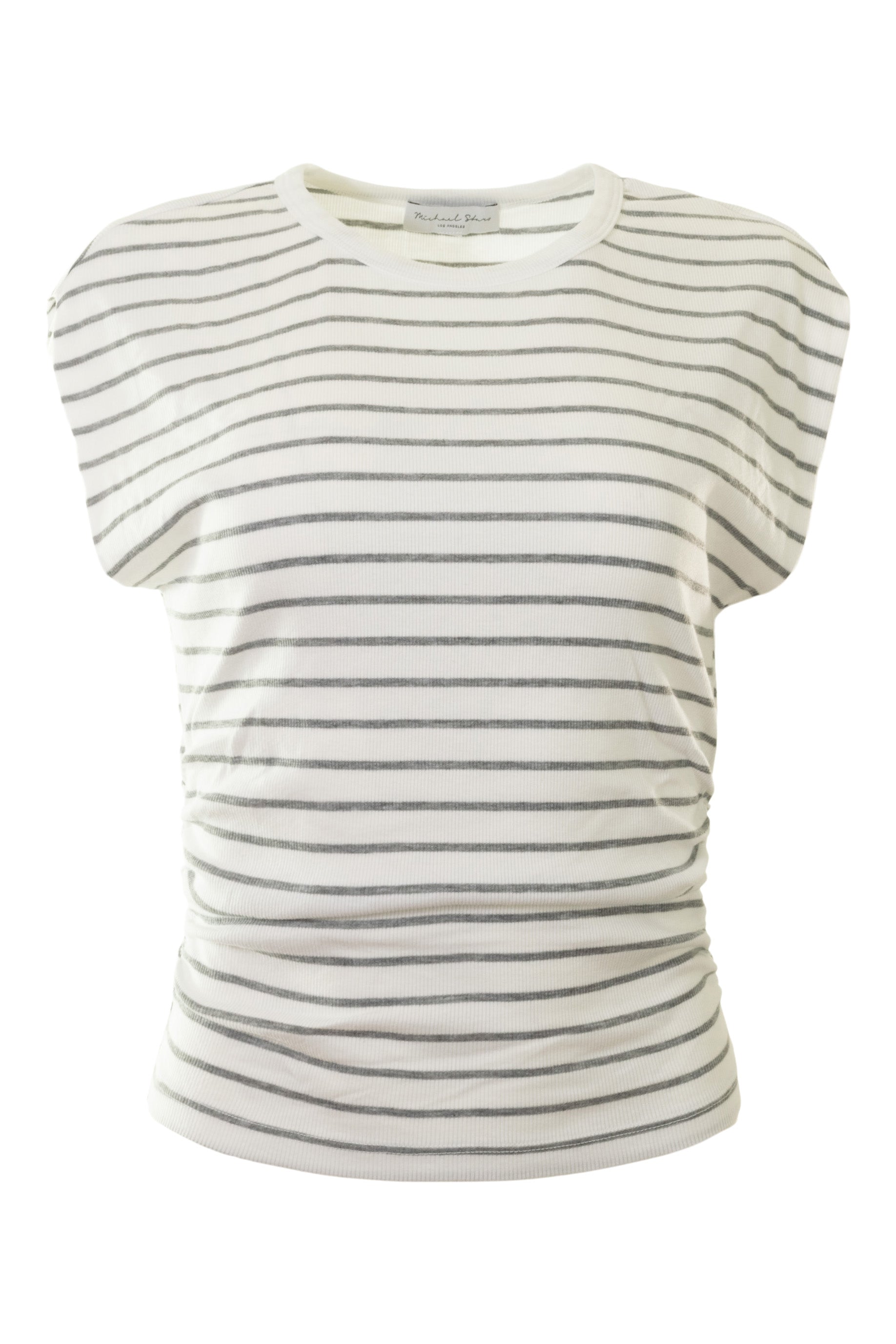 Michael Stars Jodi Crew Neck Power Shoulder Tee in White - Heather Grey