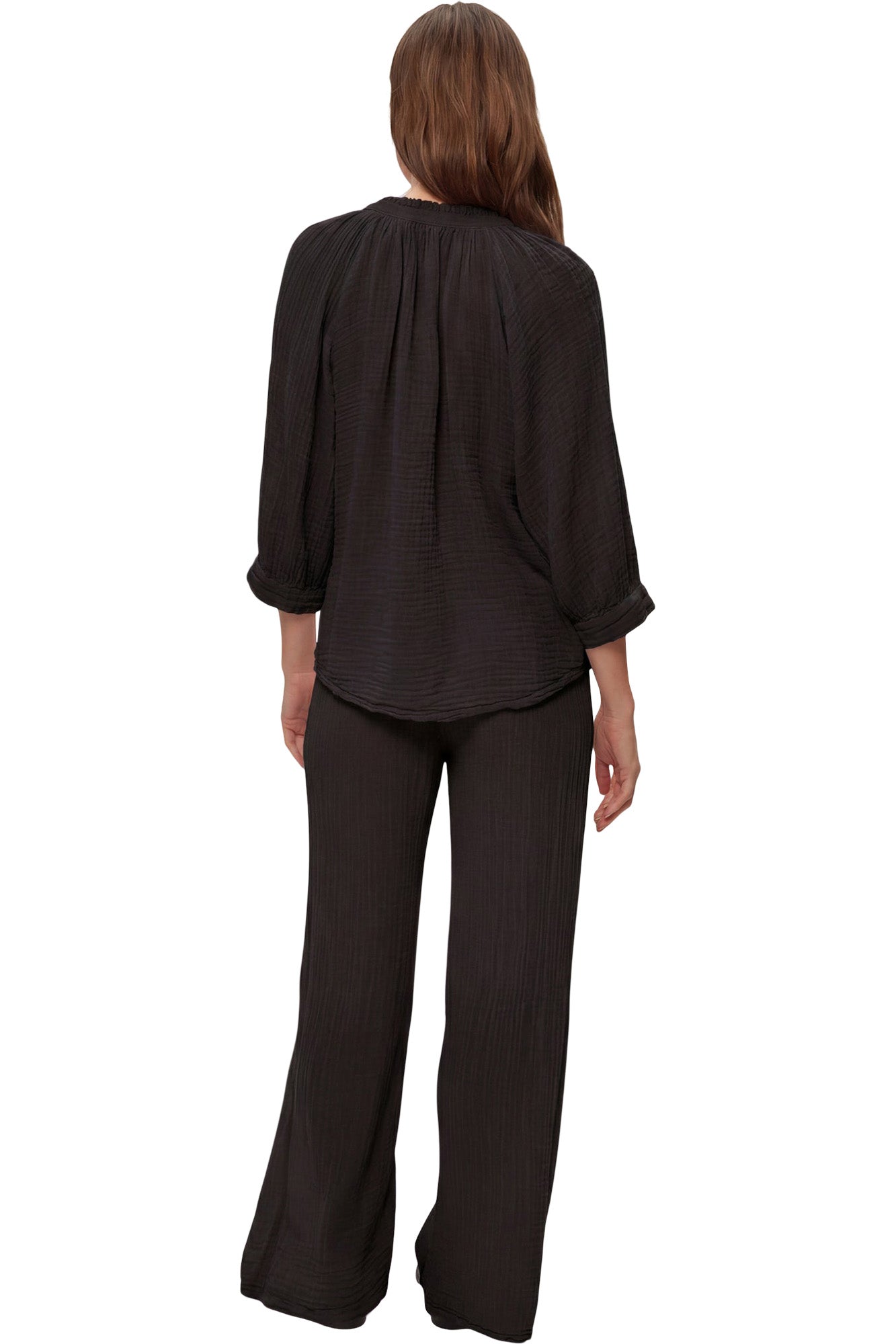 Michael Stars Kali 3/4 Sleeve Ruffle Neck Top
