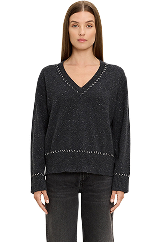 Michael Stars Lonnie Relaxed V-neck Sweater in Black